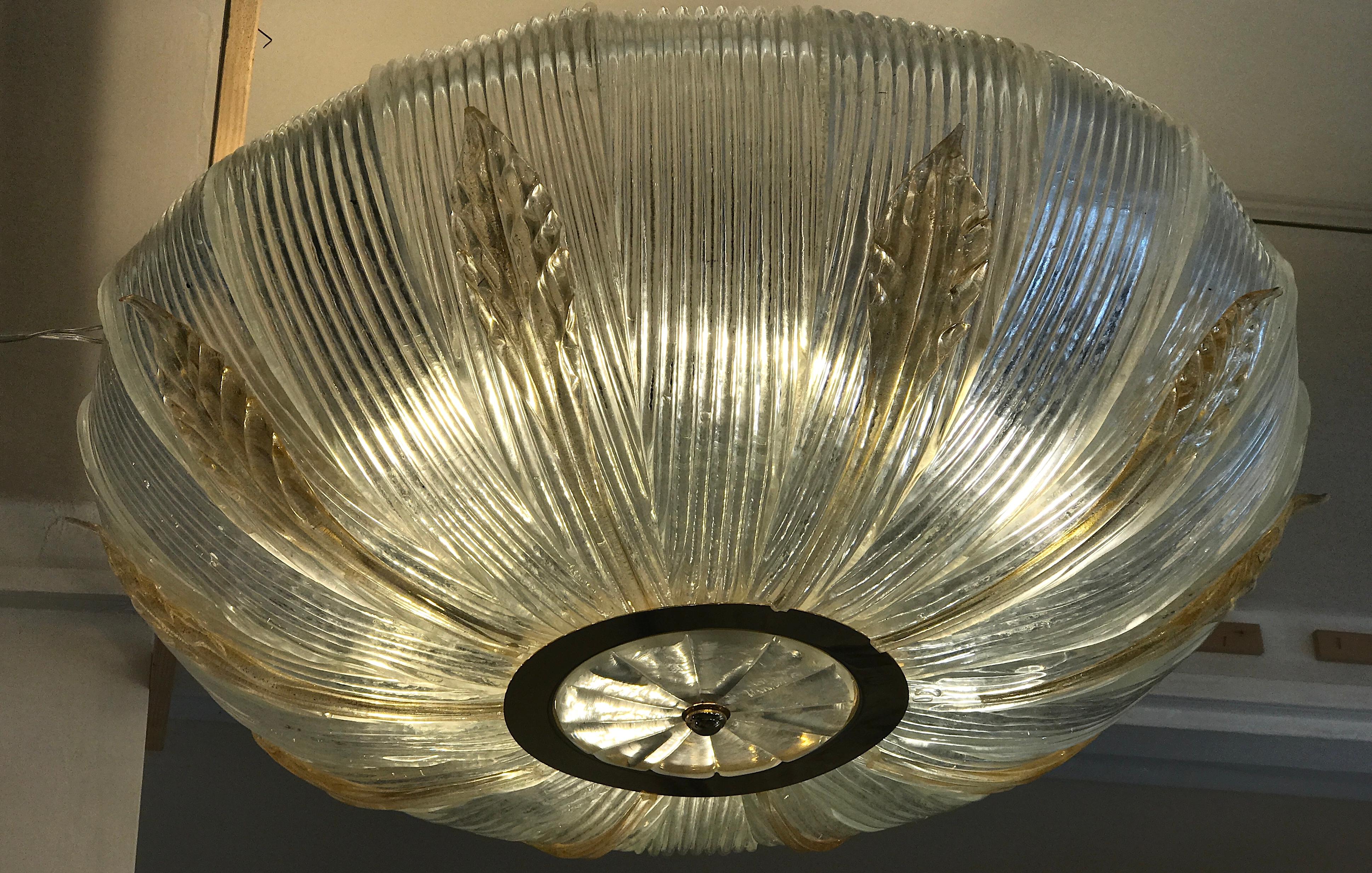 Italian Flush Mount Murano Glass Chandelier by Barovier & Toso 4