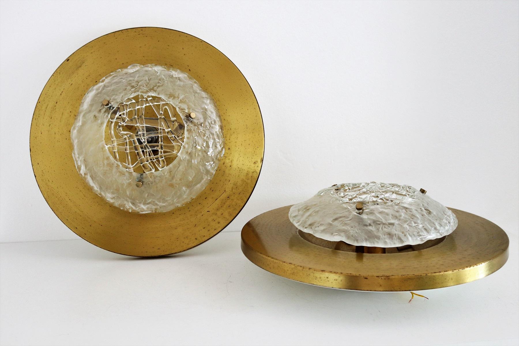 Late 20th Century Italian Flush Mount or Ceiling Lights in Brass by Angelo Brotto for Esperia, 70s For Sale