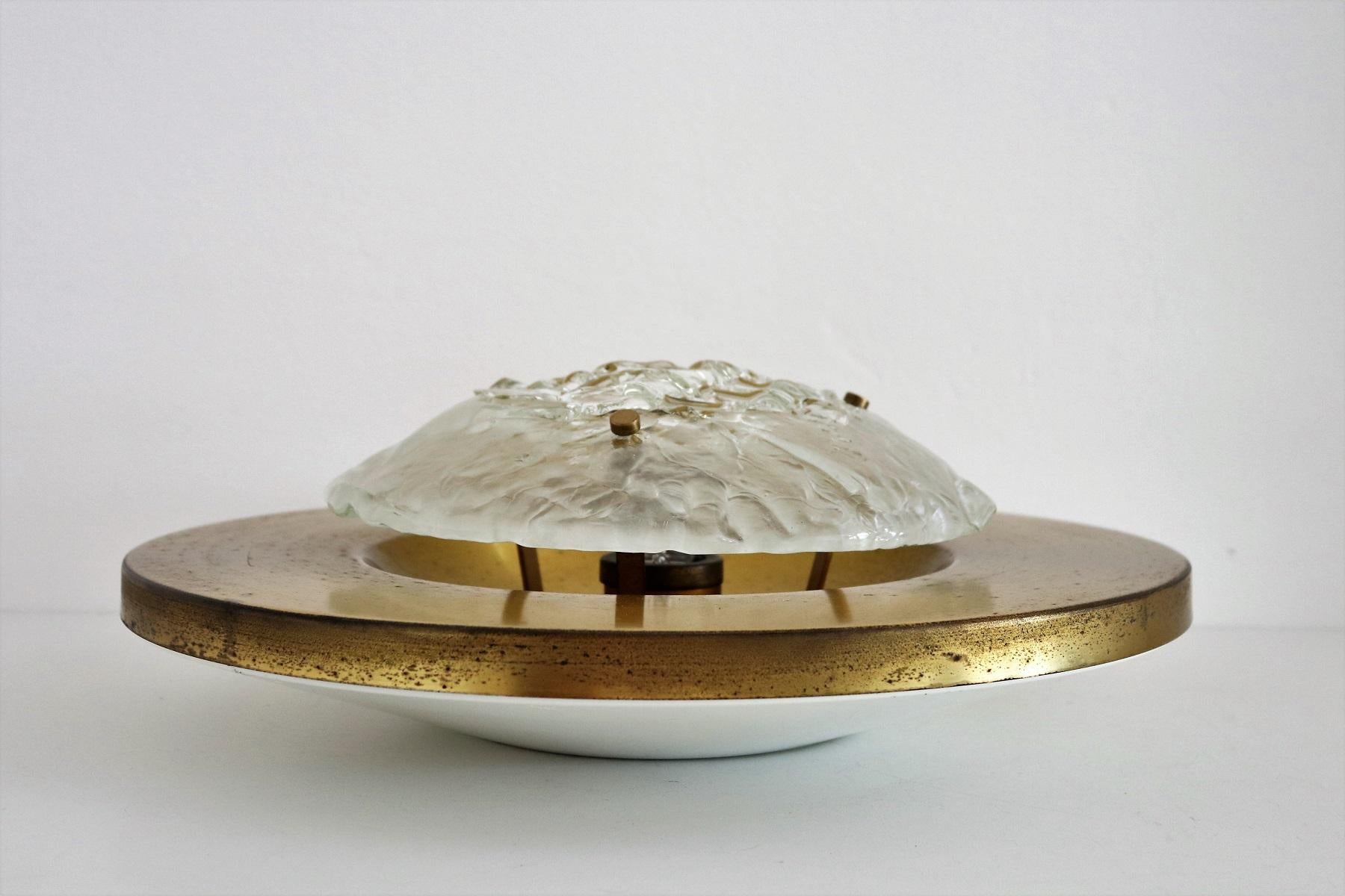 Italian Flush Mount or Ceiling Lights in Brass by Angelo Brotto for Esperia, 70s For Sale 2