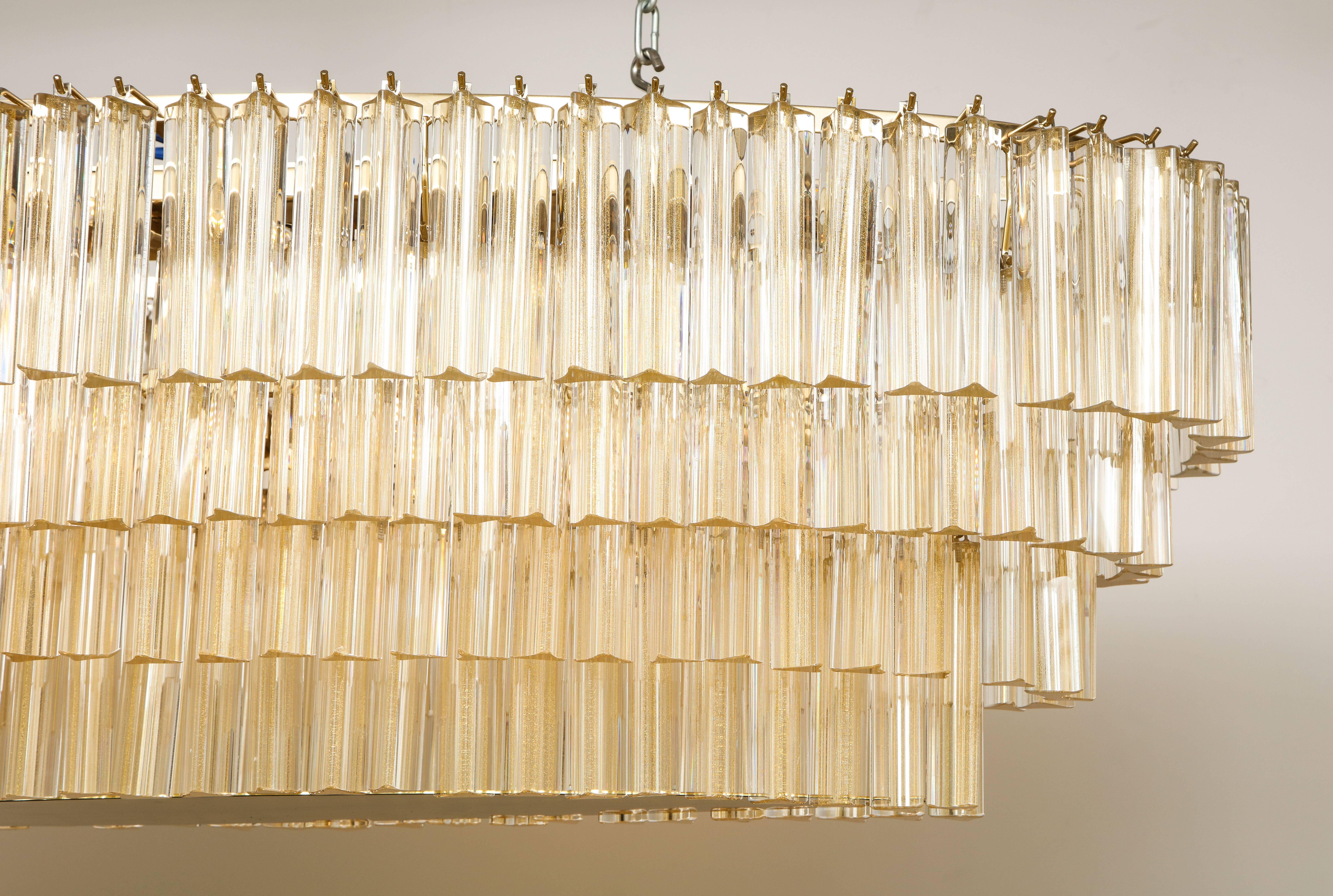 Large Flush Mounted Oval Gold Murano Glass Rods Chandelier, Italy, 2017 3