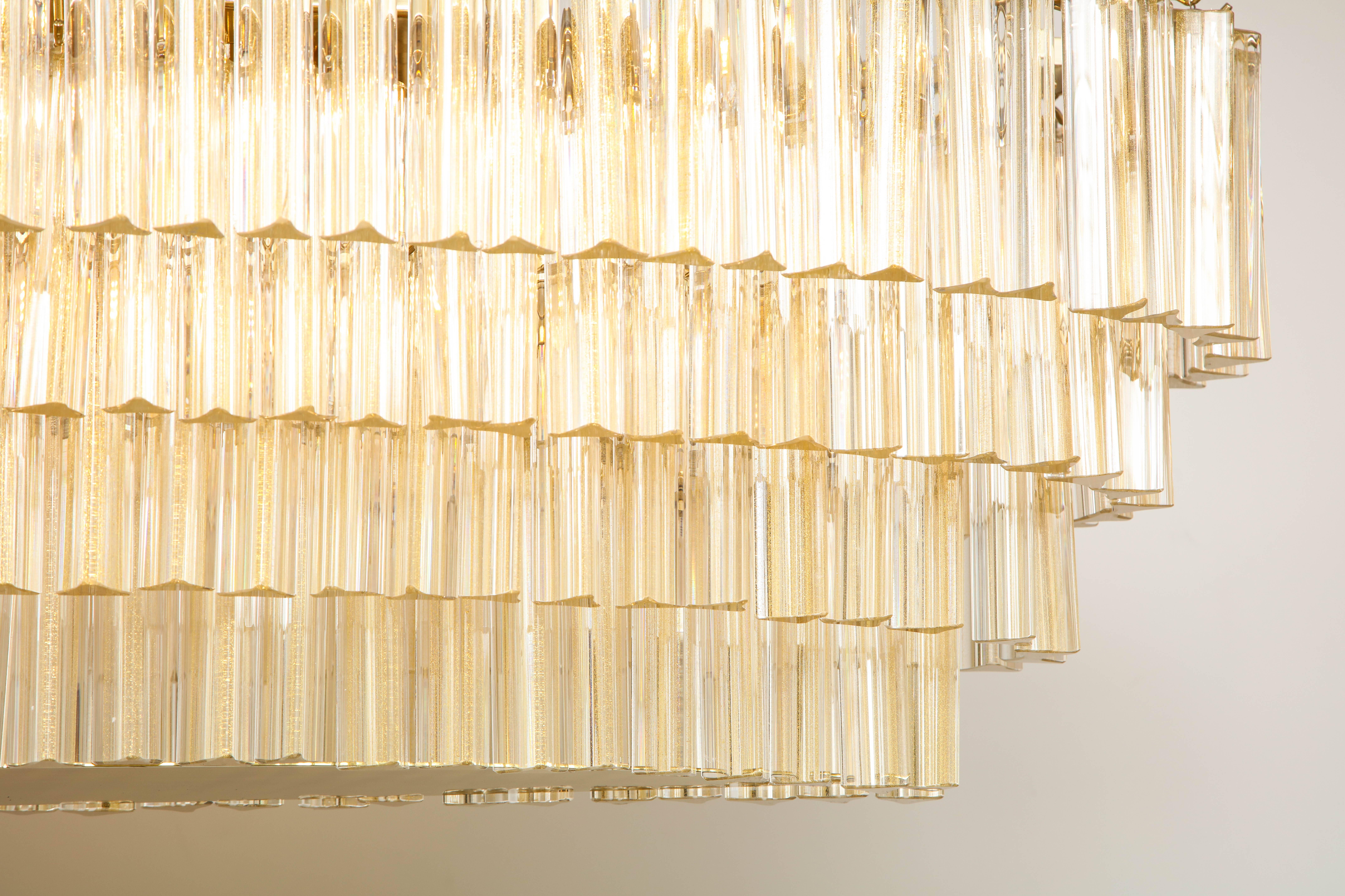 Mid-Century Modern Large Flush Mounted Oval Gold Murano Glass Rods Chandelier, Italy, 2017
