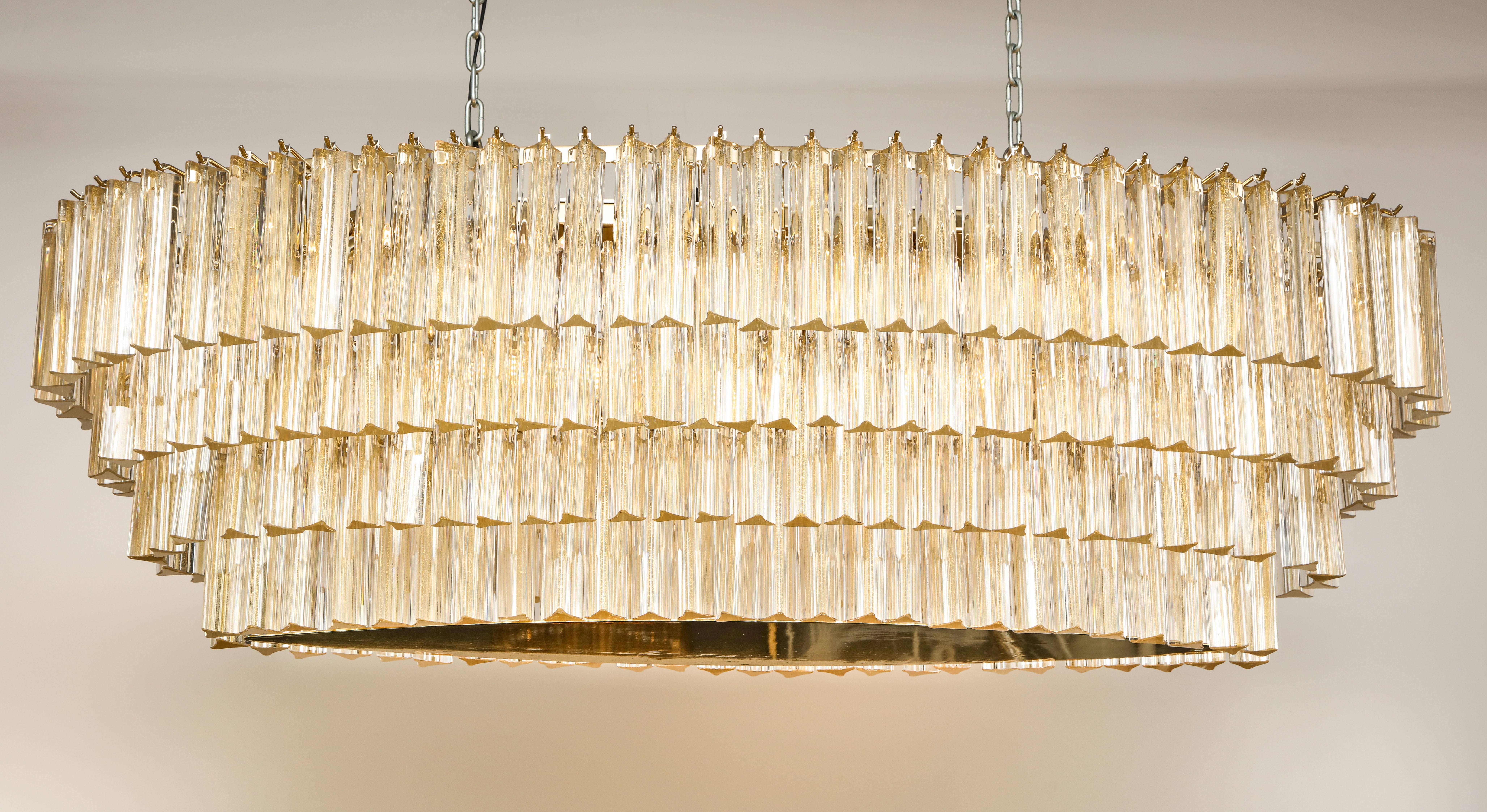 Large Flush Mounted Oval Gold Murano Glass Rods Chandelier, Italy, 2017 In New Condition In New York, NY
