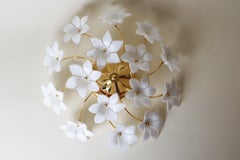 Italian Flush Mount with White Murano Glass Flowers