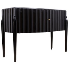 Italian Fluted Art Deco Sideboard in Black Piano Lacquer, circa 1930