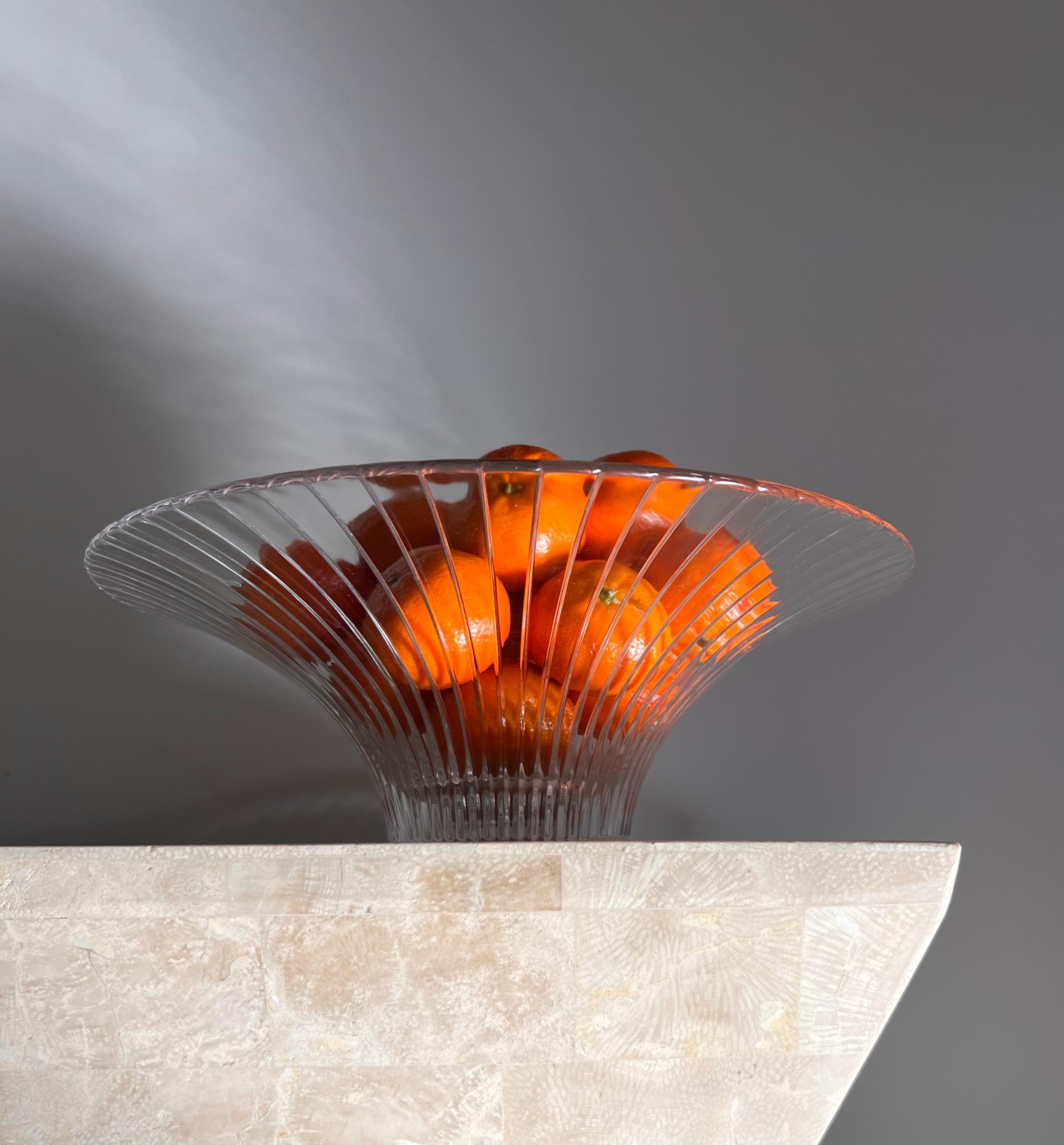 Art Deco Italian Fluted Crystal Platter / Fruit Bowl by RCR, 20th Century