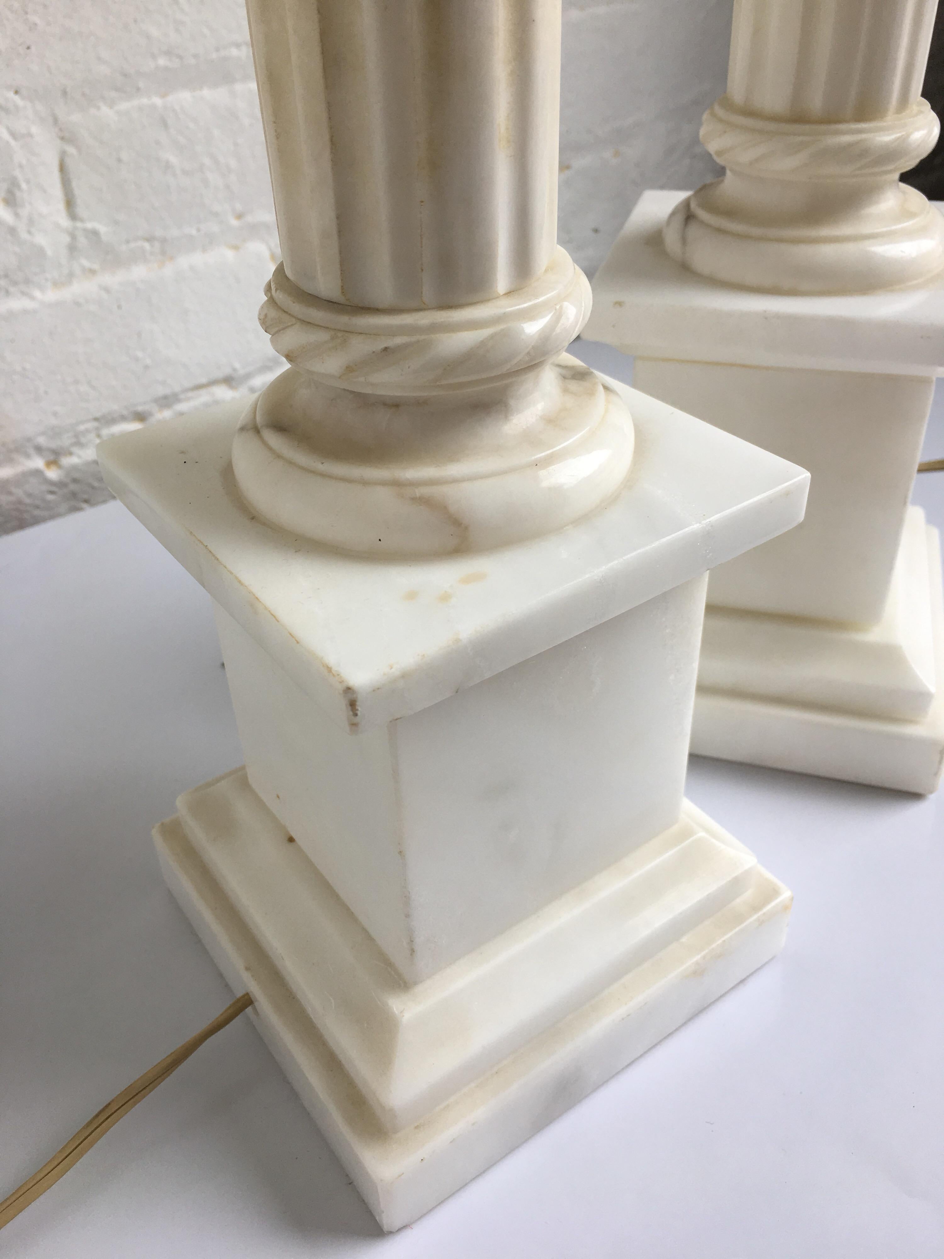 Italian Fluted Marble Column Lamps, Pair 4