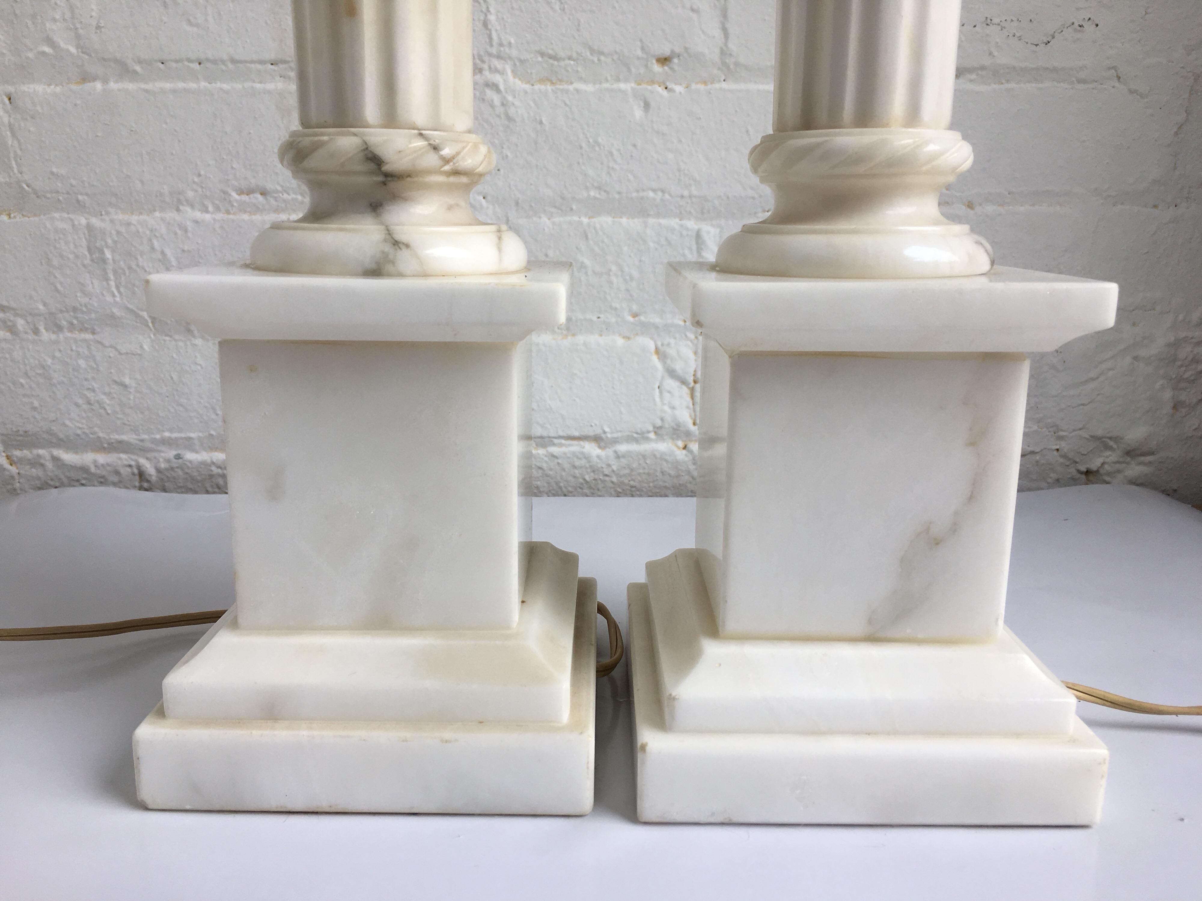 Italian Fluted Marble Column Lamps, Pair 1