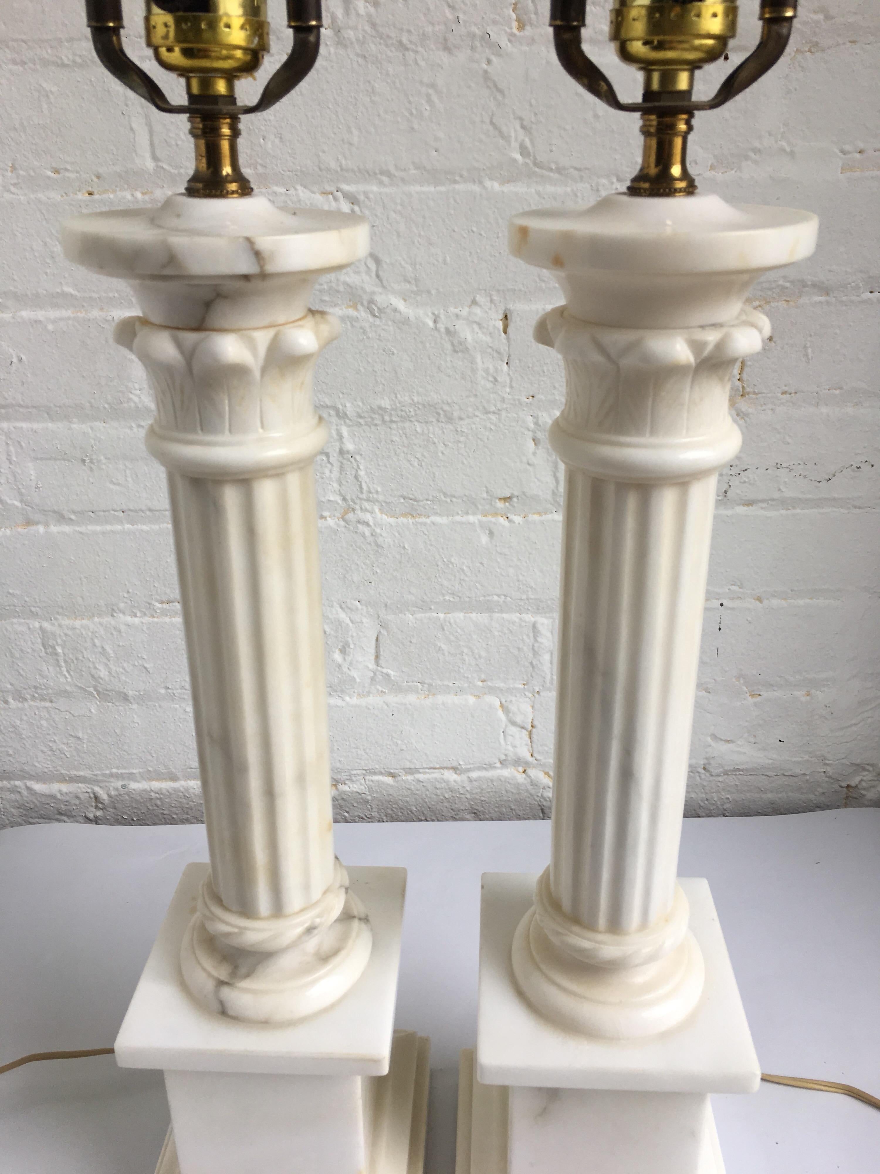 Italian Fluted Marble Column Lamps, Pair 2