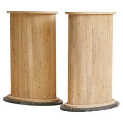 Italian Fluted Travertine Pedestal with Black Marble Base, 1970s - 2 Available
