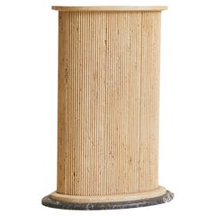 Italian Fluted Travertine Pedestal with Black Marble Base, 1970s - 2 Available
