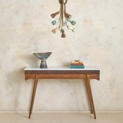 Italian Fluted Wood Console with Marble Top, 1950s