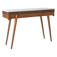 Italian Fluted Wood Console with Marble Top, 1950s