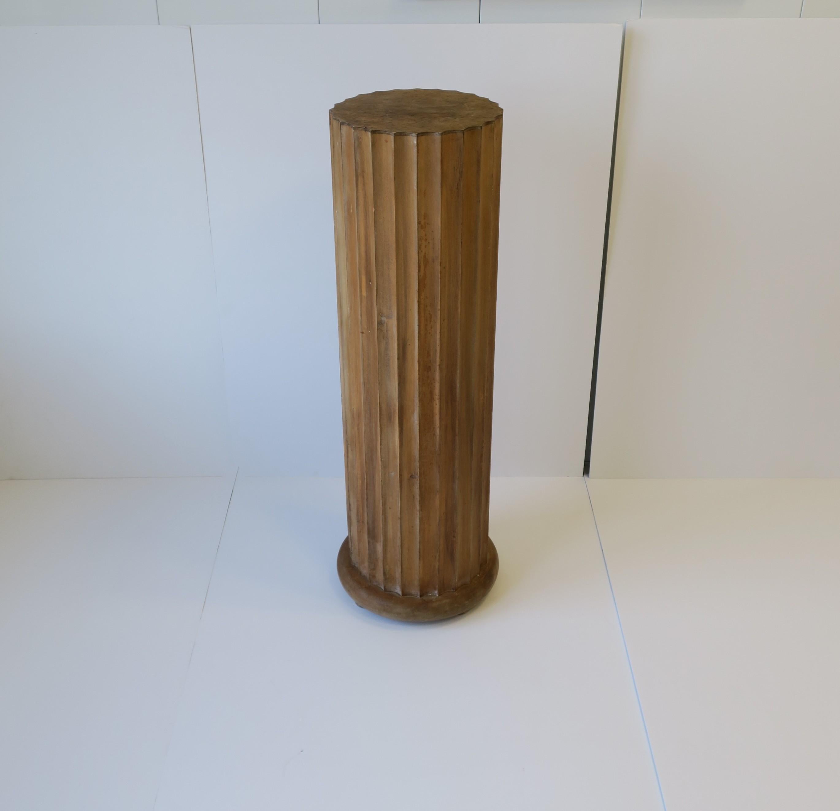 Unglazed Italian Fluted Wood Pillar Column Pedestal Stand