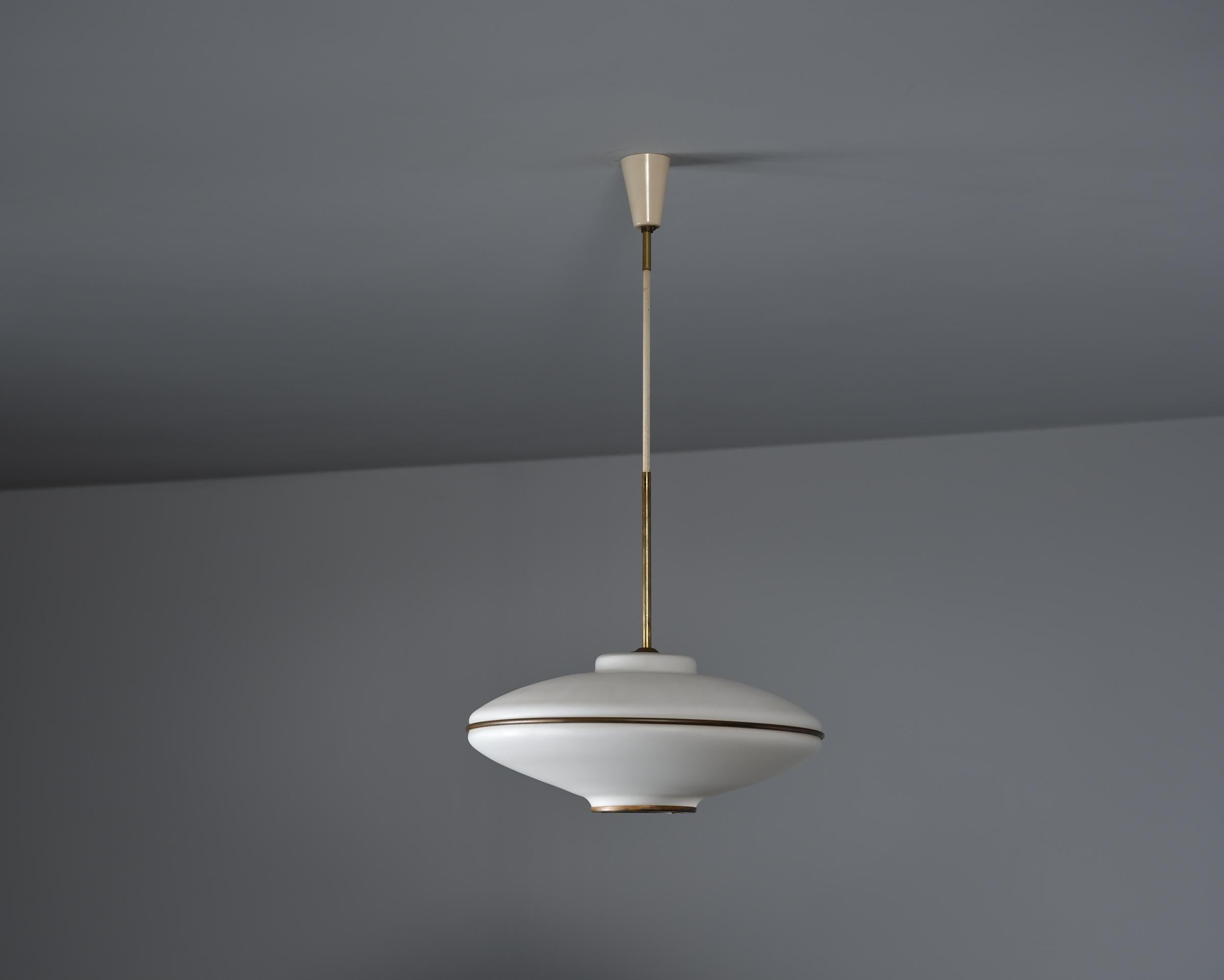Mid-Century Modern Italian Flying Saucer Pendant Lamp - Vintage 1950s Modernist Ceiling Light For Sale