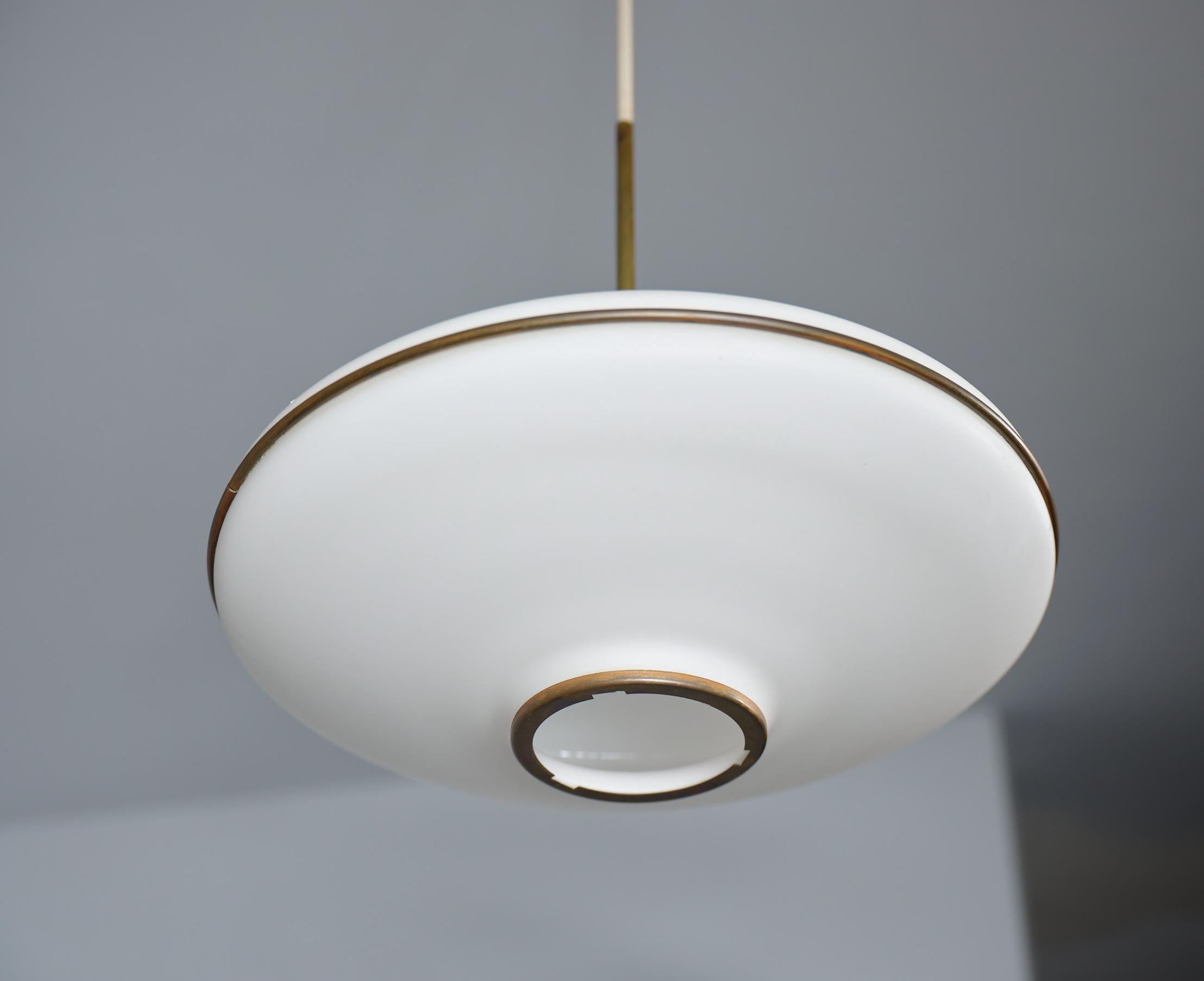 Mid-20th Century Italian Flying Saucer Pendant Lamp - Vintage 1950s Modernist Ceiling Light For Sale