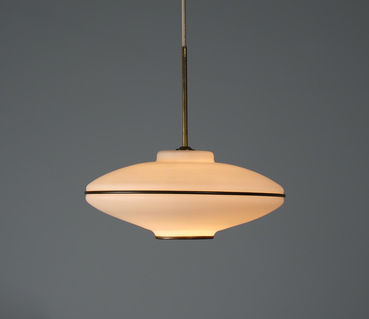 Metal Italian Flying Saucer Pendant Lamp - Vintage 1950s Modernist Ceiling Light For Sale