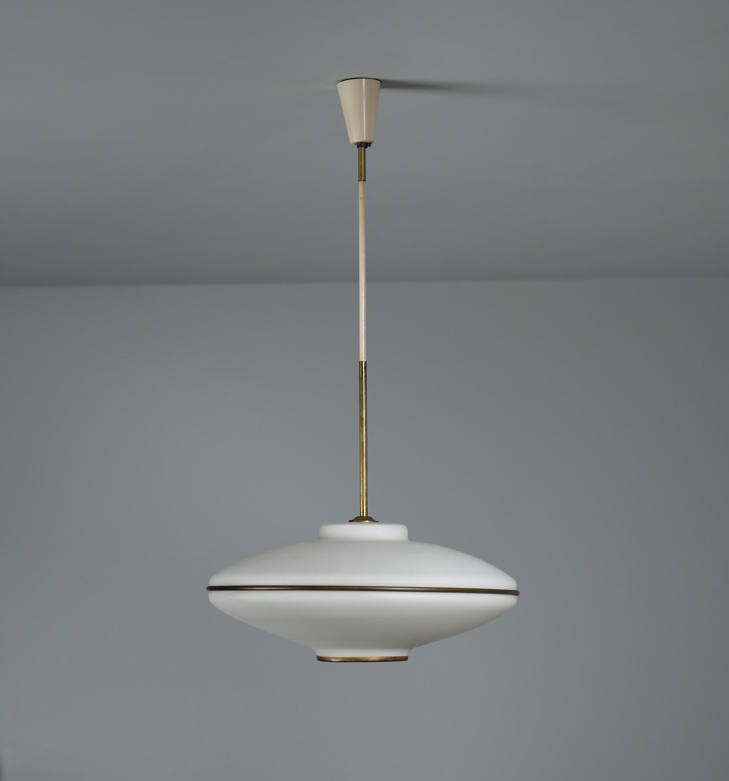 Italian Flying Saucer Pendant Lamp - Vintage 1950s Modernist Ceiling Light For Sale 1