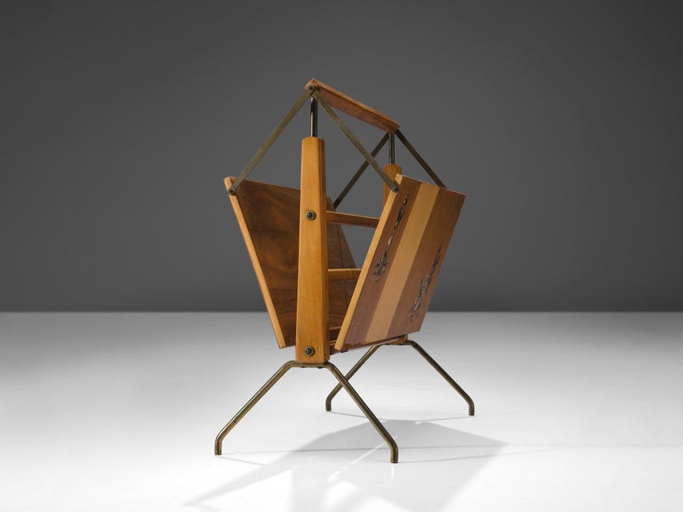 Walnut Magazine Rack Italian Foldable Magazine Rack in Walnut and Brass with Illustrations ...