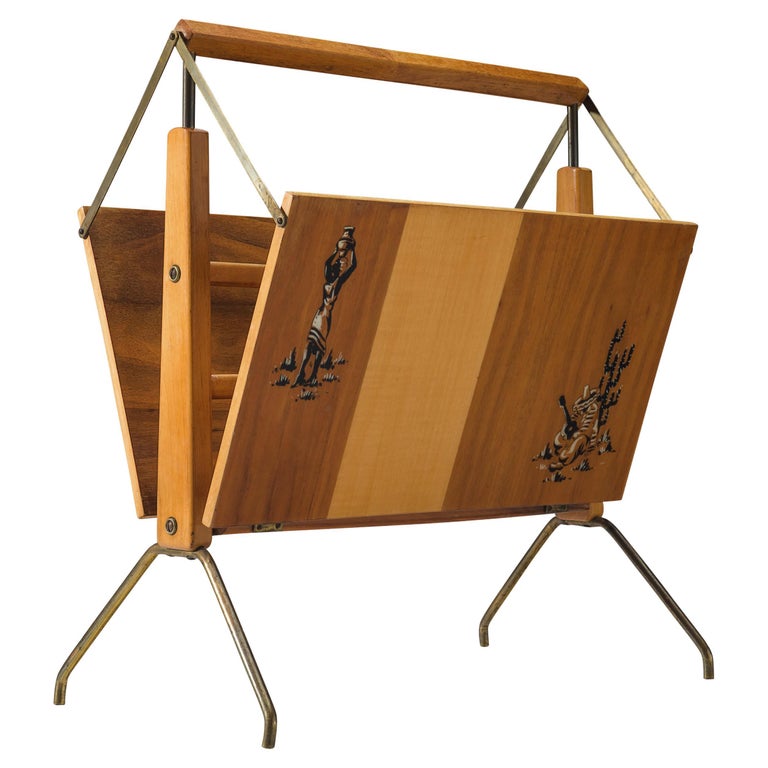 Magazine Rack Blueprints Italian Foldable Magazine Rack in Walnut and Brass with Illustrations ...