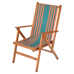 Italian Folding Chair by Reguitti in Beech and Orange and Green Canvas, 1950s