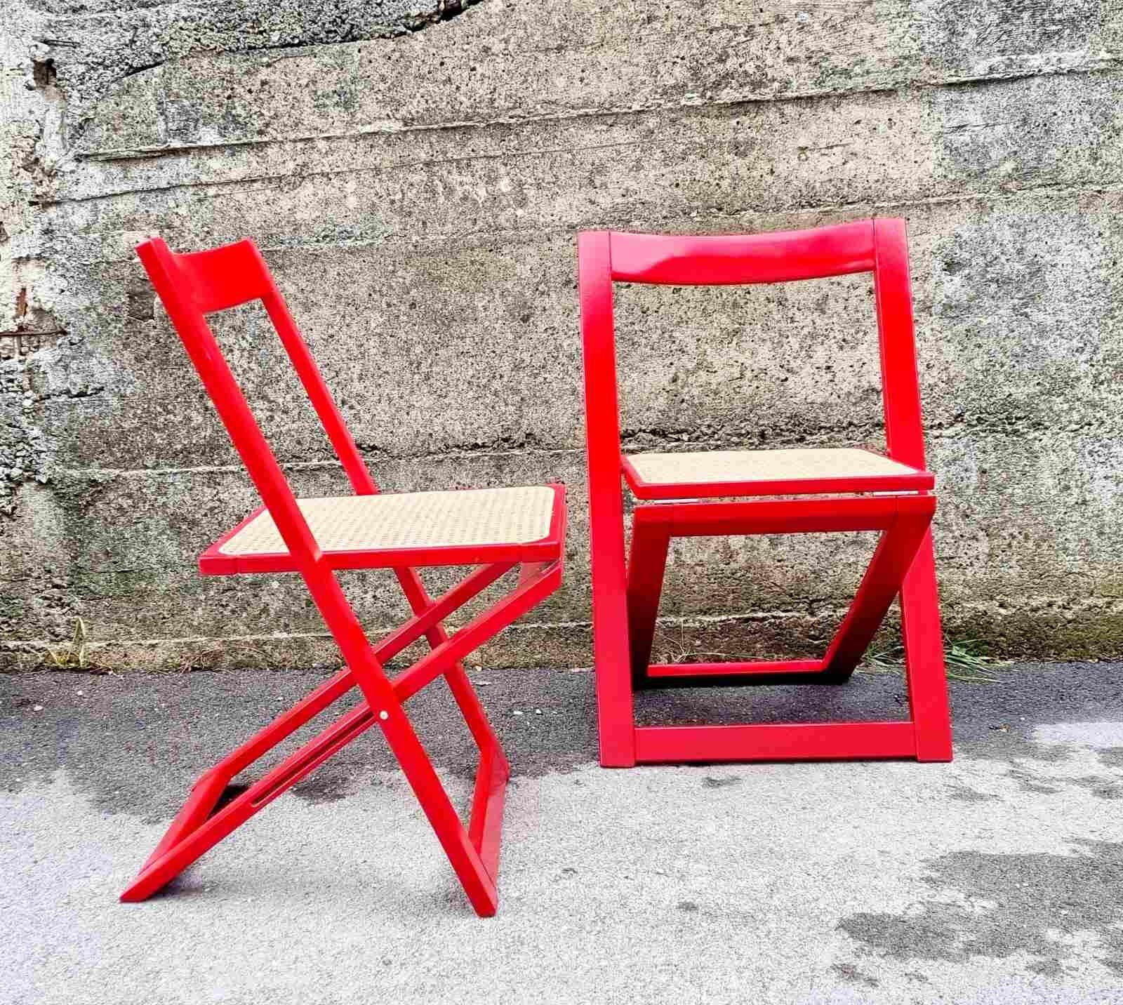 Rare pair of Mid Century Modern Folding Chairs by Aldo Jacober & Pierangela Daniello for Bazzani, Italy
