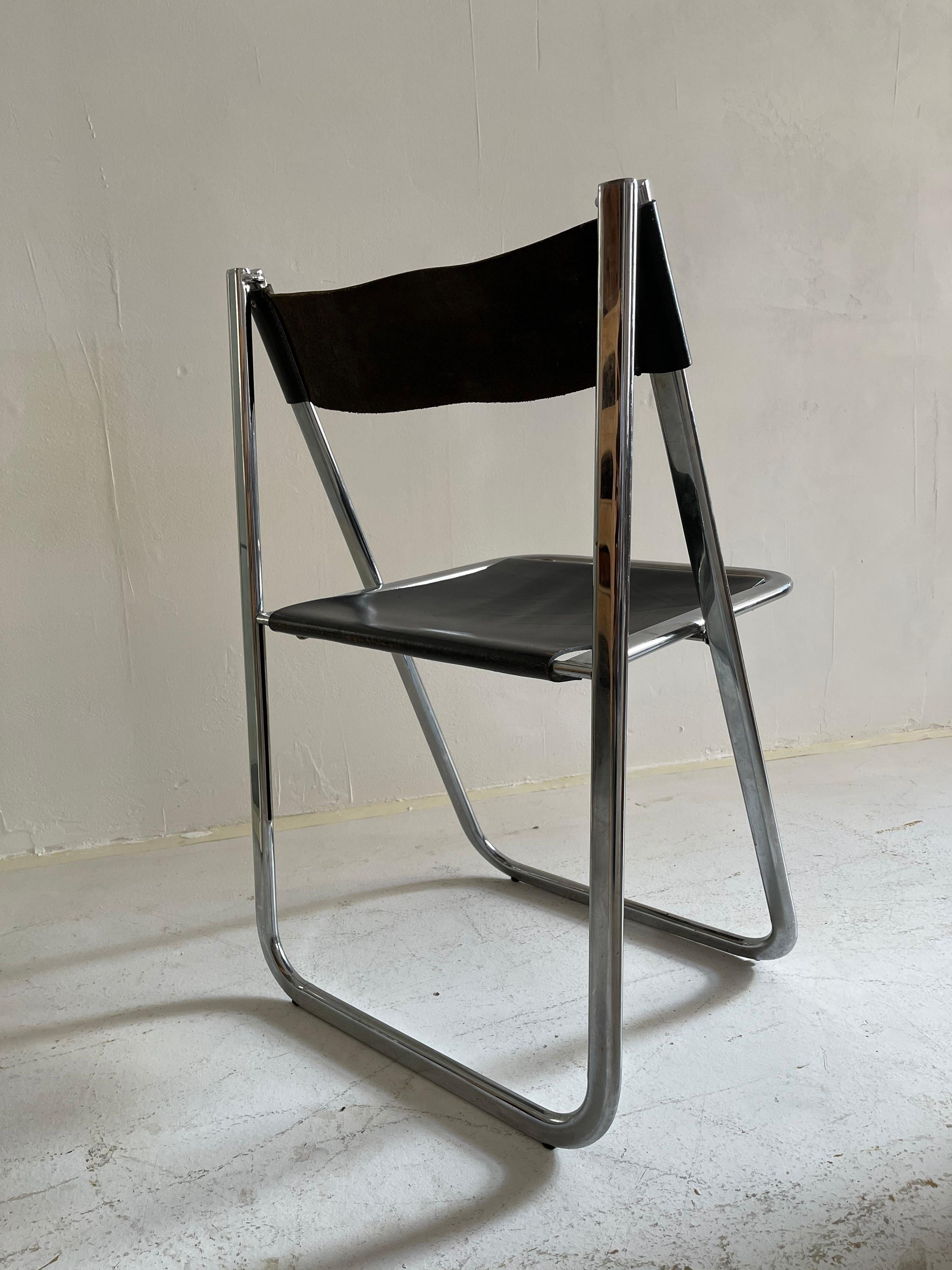 Late 20th Century Italian Folding Chrome Chair, Italy, 1970s For Sale