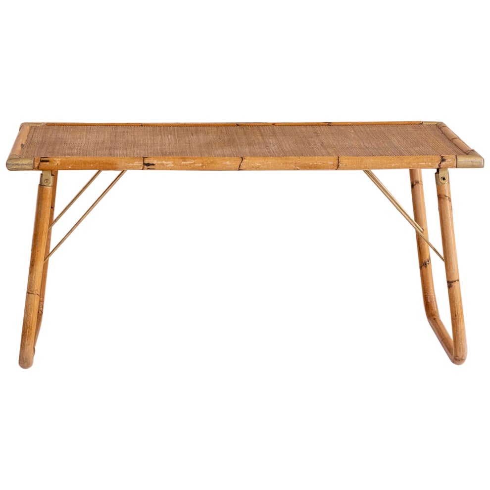 Mesa de centro italiana plegable de bambú y mimbre, hacia 1970