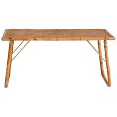 Italian folding coffee table in bamboo and wicker, circa 1970s