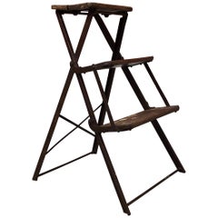 Italian Folding Iron and Wood Ladder, Early 1900s