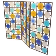 Italian Folding Screen with Colored Glass