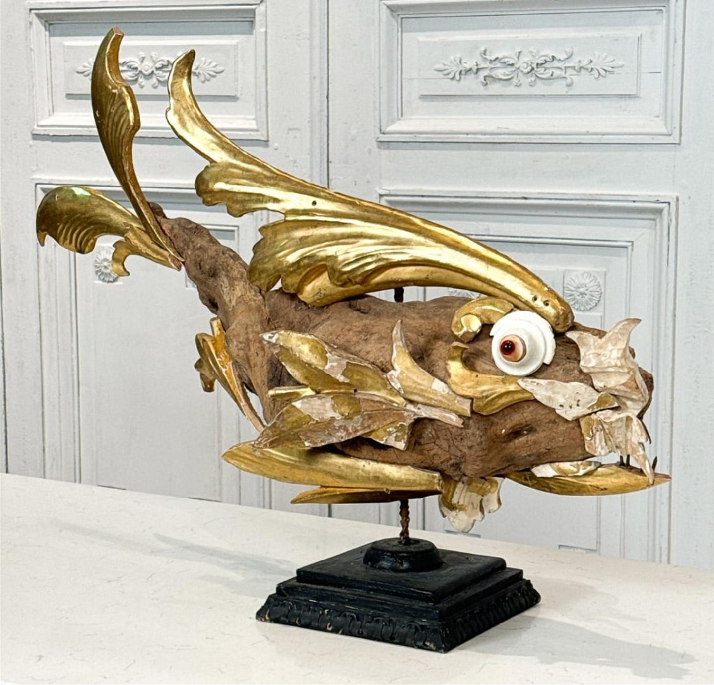 Italienische Volkskunst-Fischskulptur aus dem 18.-19. Jahrhundert, Fragmente, gefundene Objekte im Zustand „Gut“ im Angebot in Forney, TX