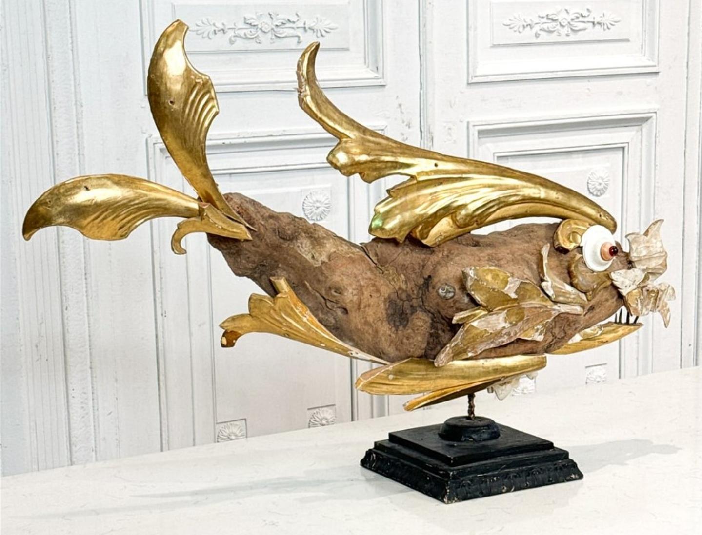 18th Century and Earlier Italian Folk Art Fish Sculpture from 18th/19th Century Fragments Found Objects For Sale