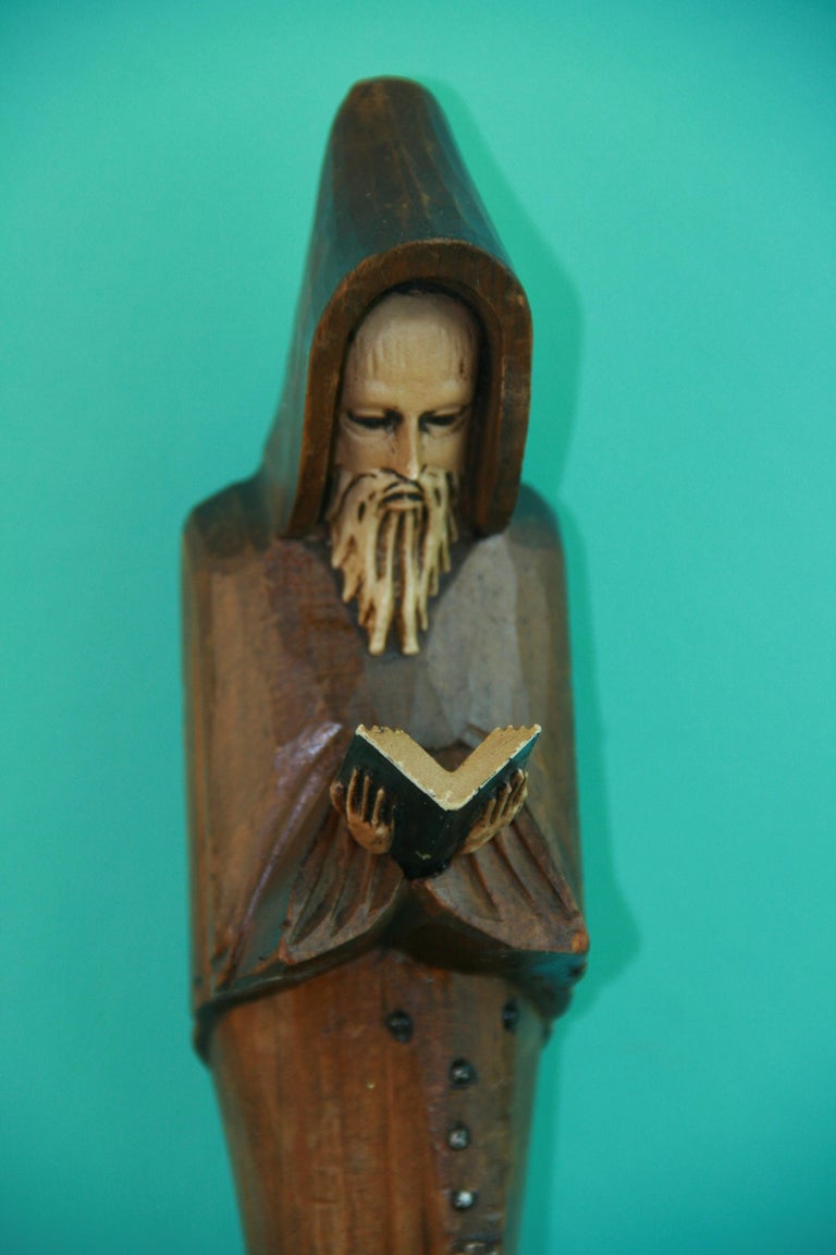 Italian Folk Art Hand Carved Standing Franciscan Friar Sculpture For ...