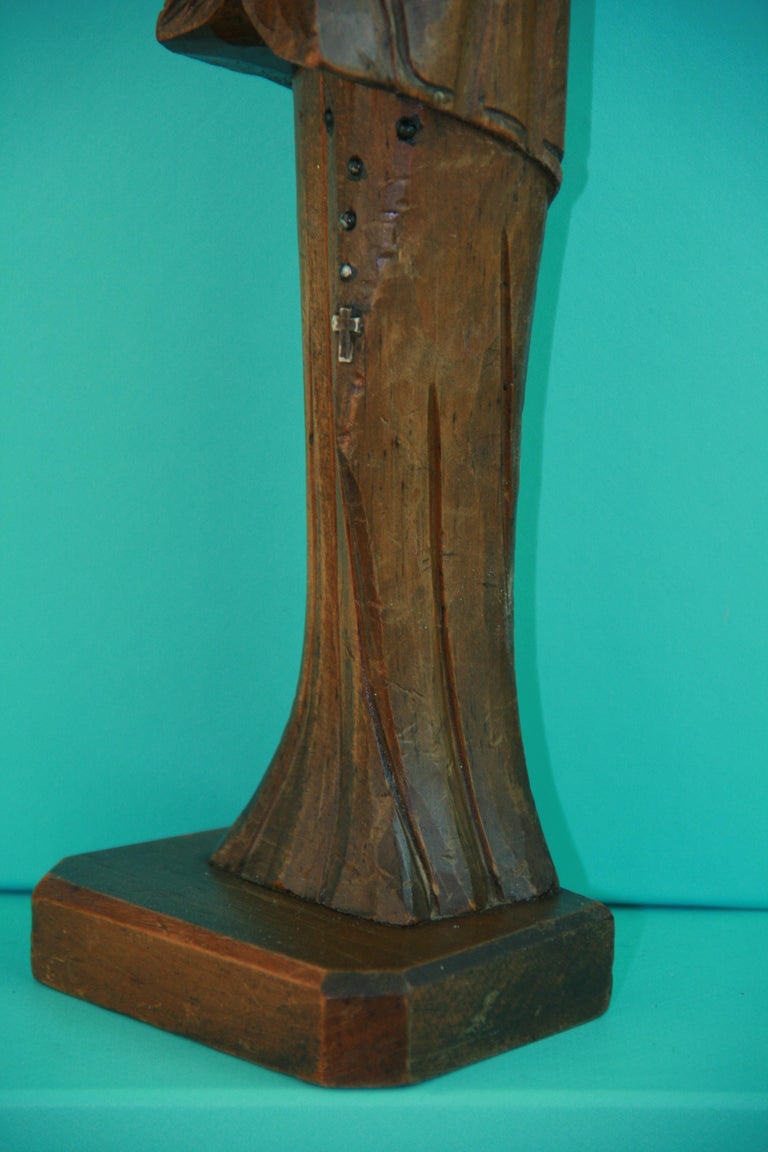 Italian Folk Art Hand Carved Standing Franciscan Friar Sculpture For ...