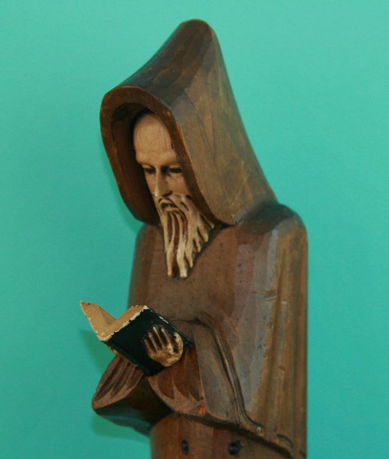 Italian Folk Art Hand Carved Standing Franciscan Friar Sculpture For ...