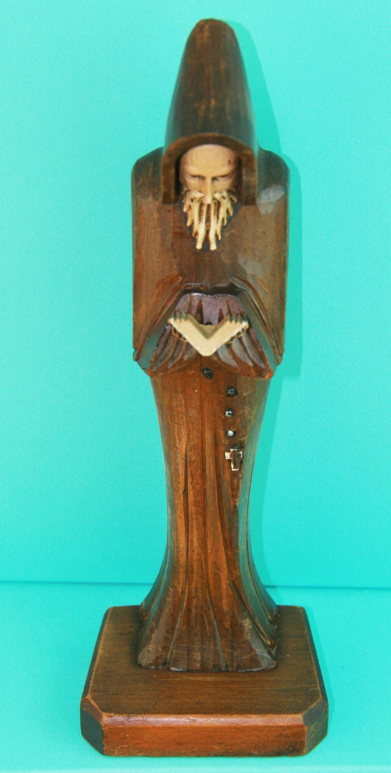 Italian Folk Art Hand Carved Standing Franciscan Friar Sculpture For ...