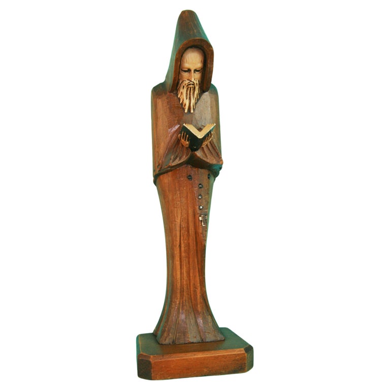 Italian Folk Art Hand Carved Standing Franciscan Friar Sculpture For ...