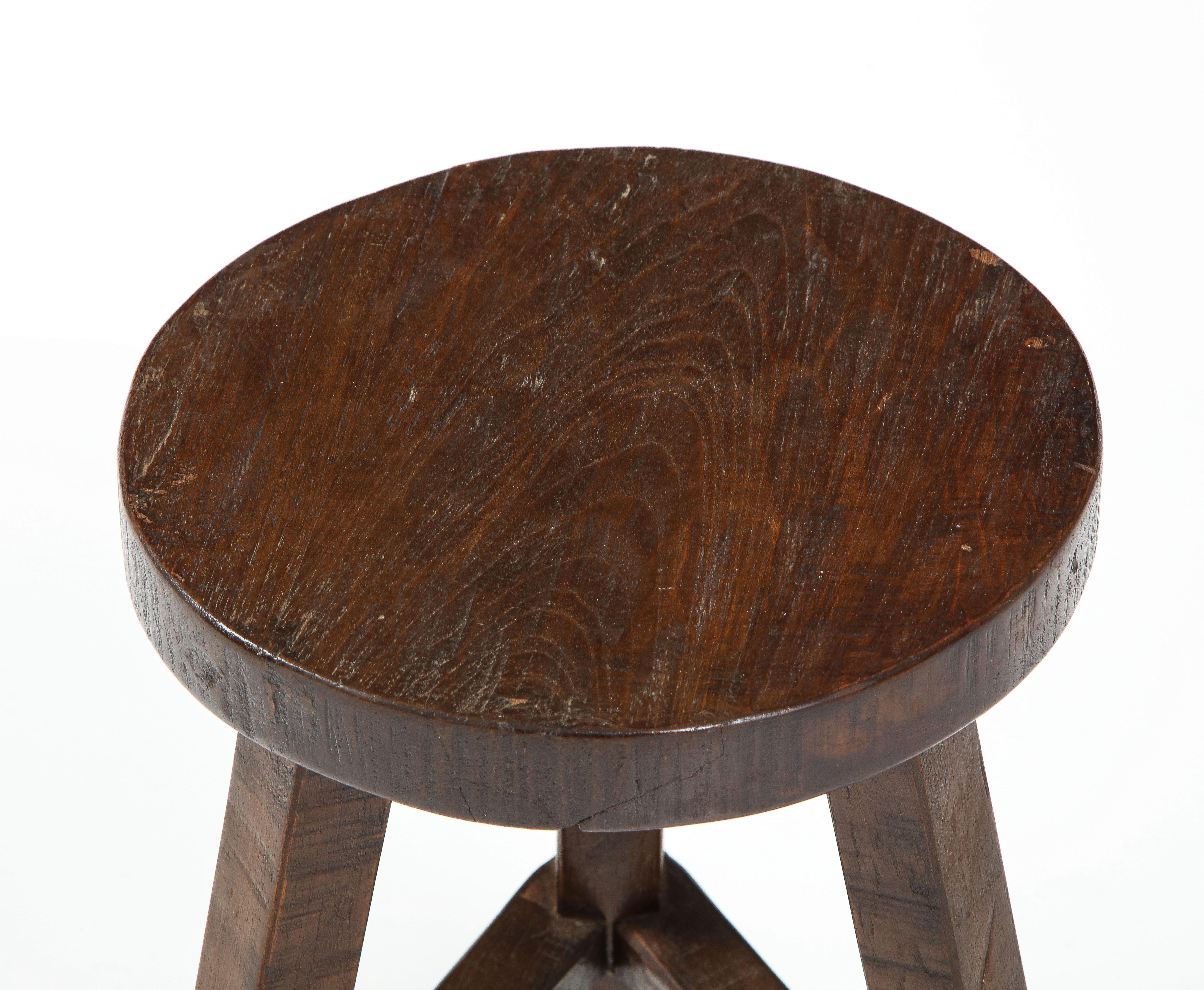 Italian Folk Art Rustic Walnut Tripod Stool For Sale 6