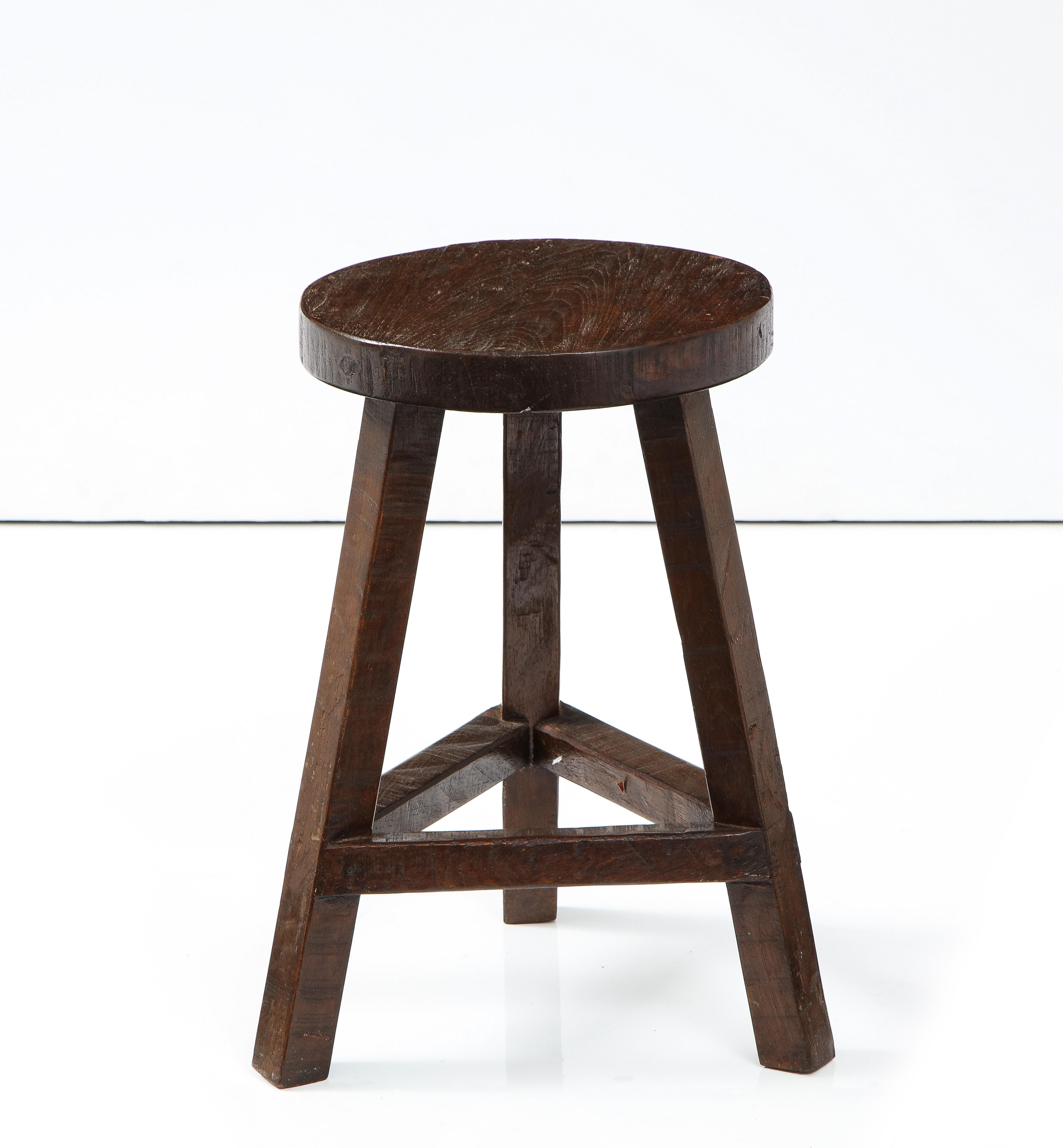 Hand-Carved Italian Folk Art Rustic Walnut Tripod Stool For Sale
