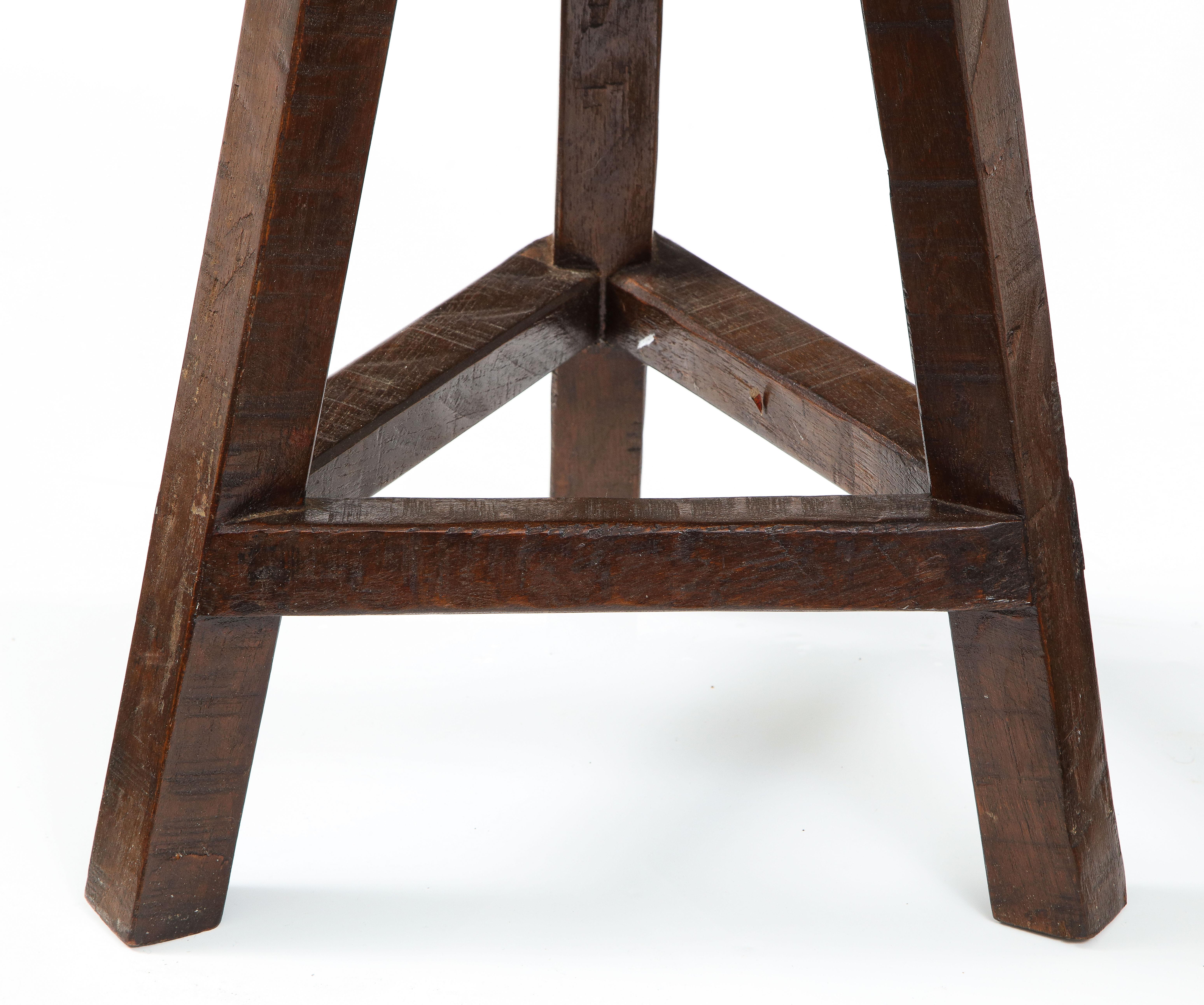 Italian Folk Art Rustic Walnut Tripod Stool In Good Condition For Sale In New York, NY
