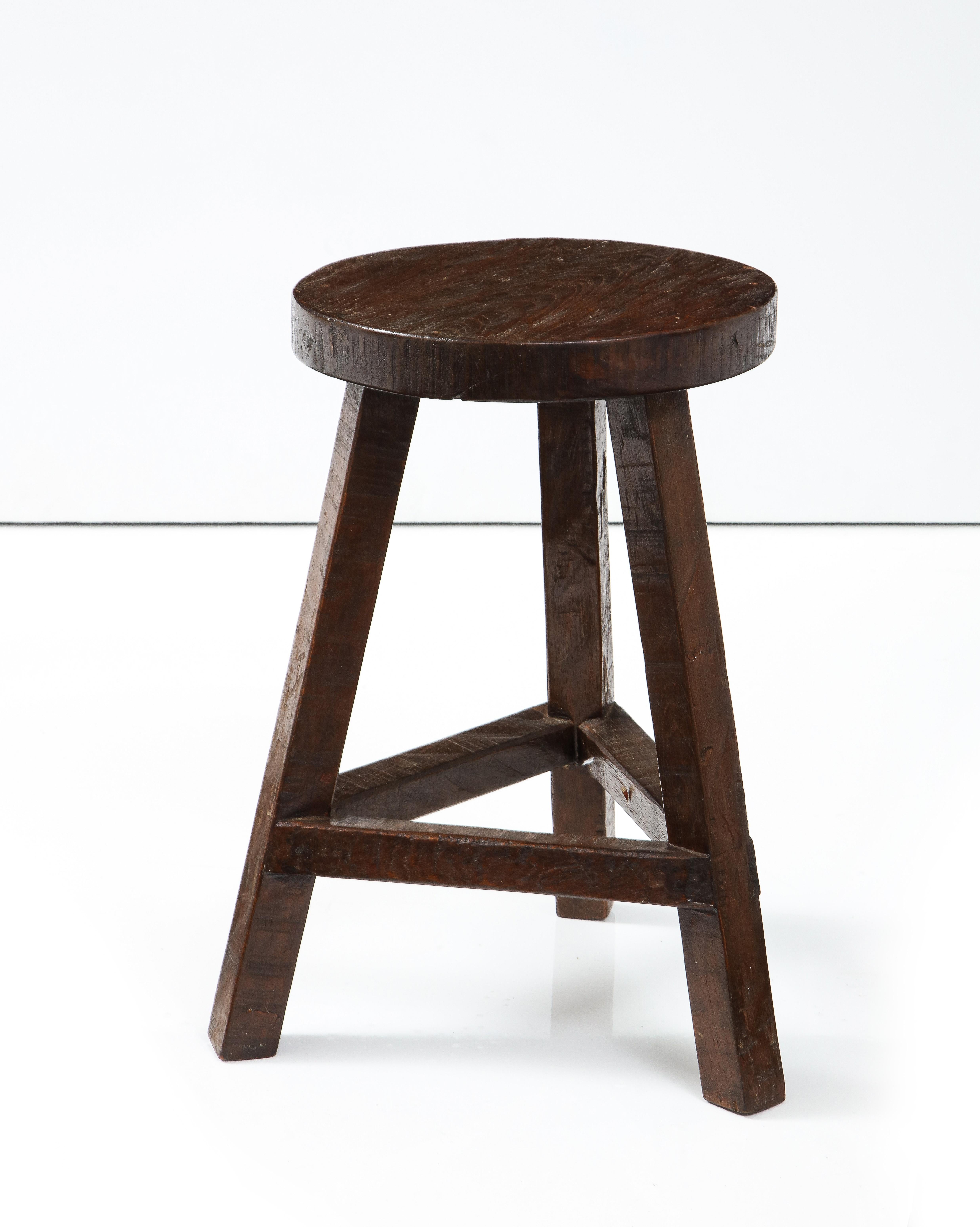 Mid-20th Century Italian Folk Art Rustic Walnut Tripod Stool  For Sale