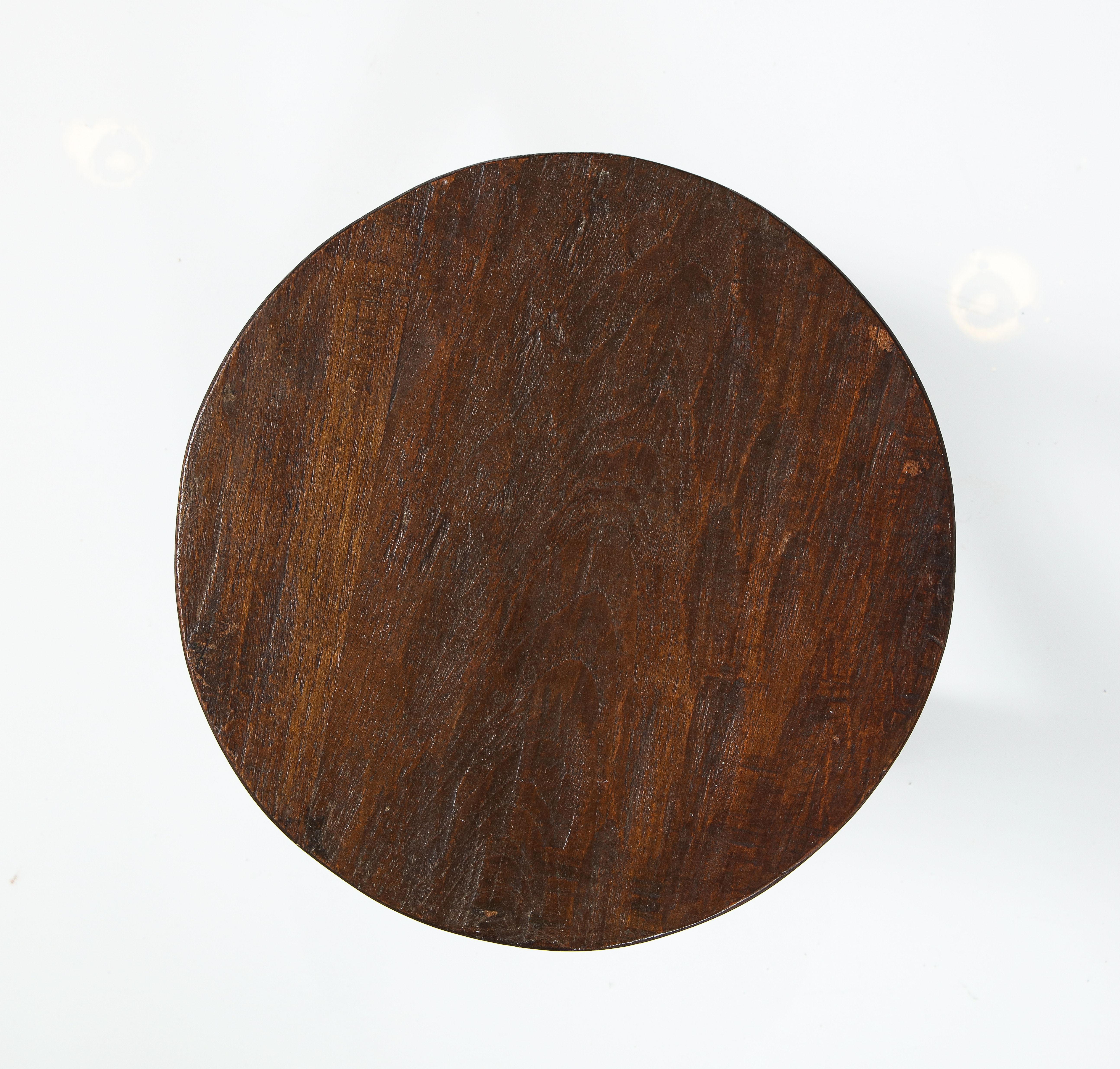 Italian Folk Art Rustic Walnut Tripod Stool For Sale 1