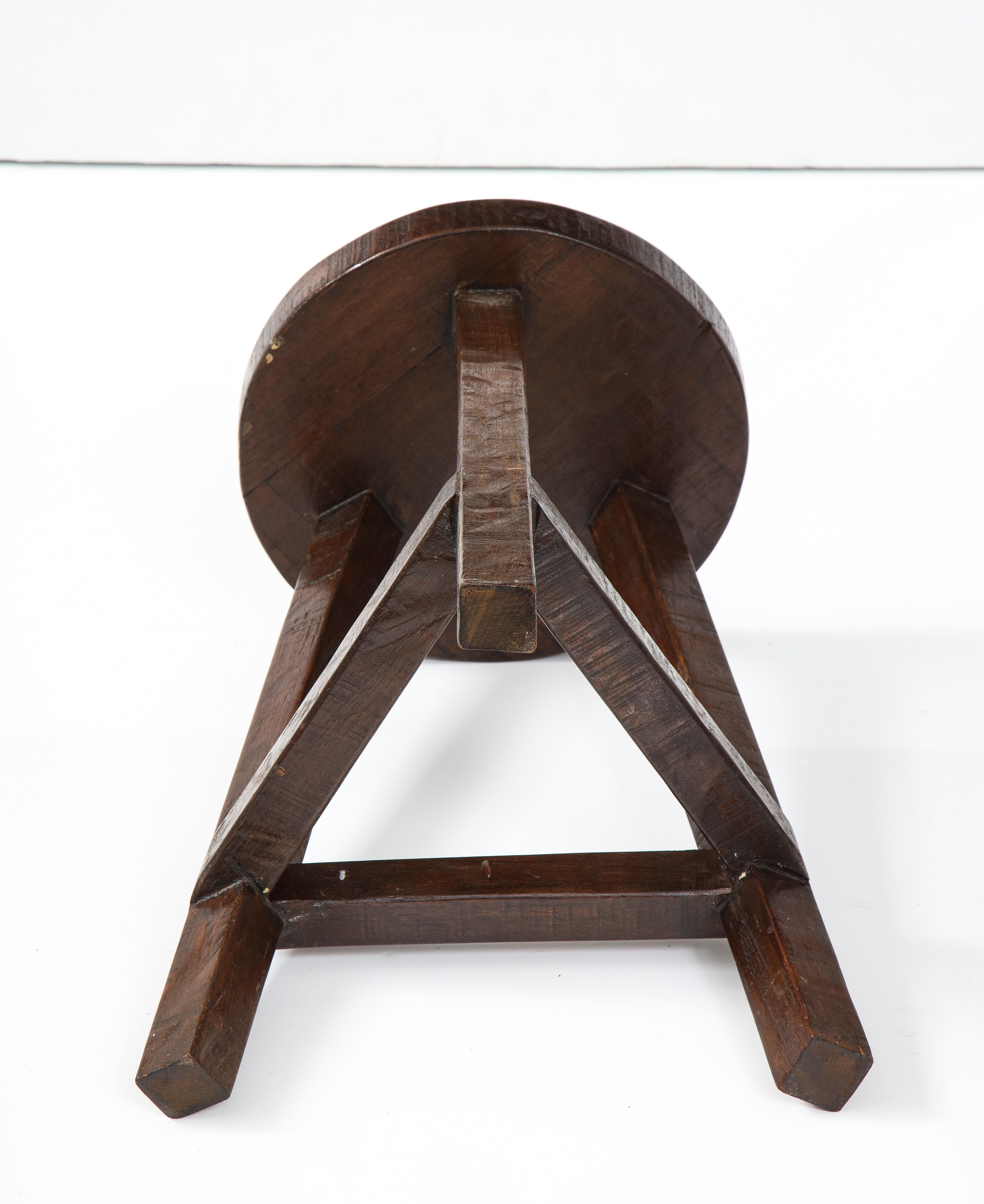Italian Folk Art Rustic Walnut Tripod Stool For Sale 2