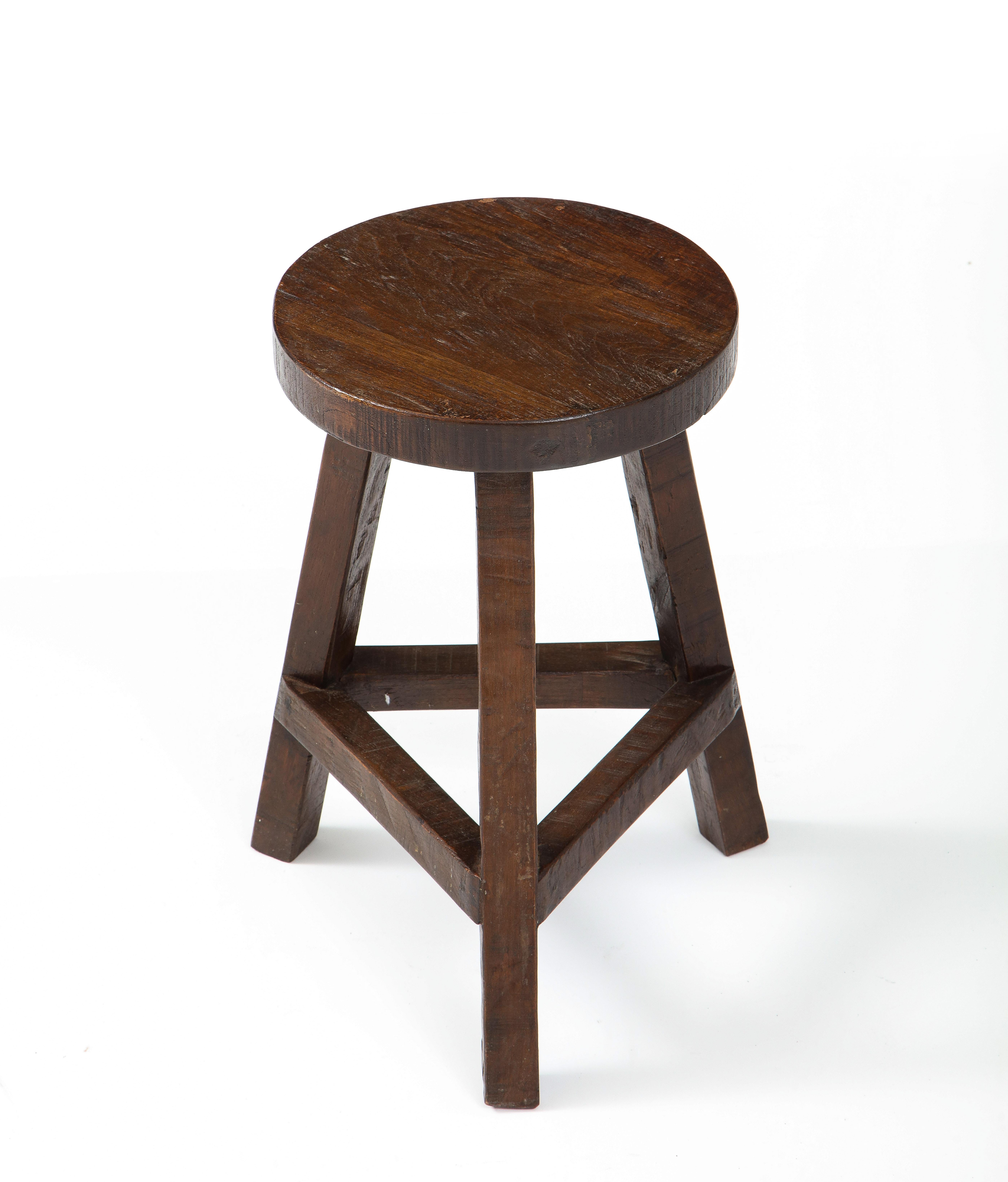 Italian Folk Art Rustic Walnut Tripod Stool For Sale 3