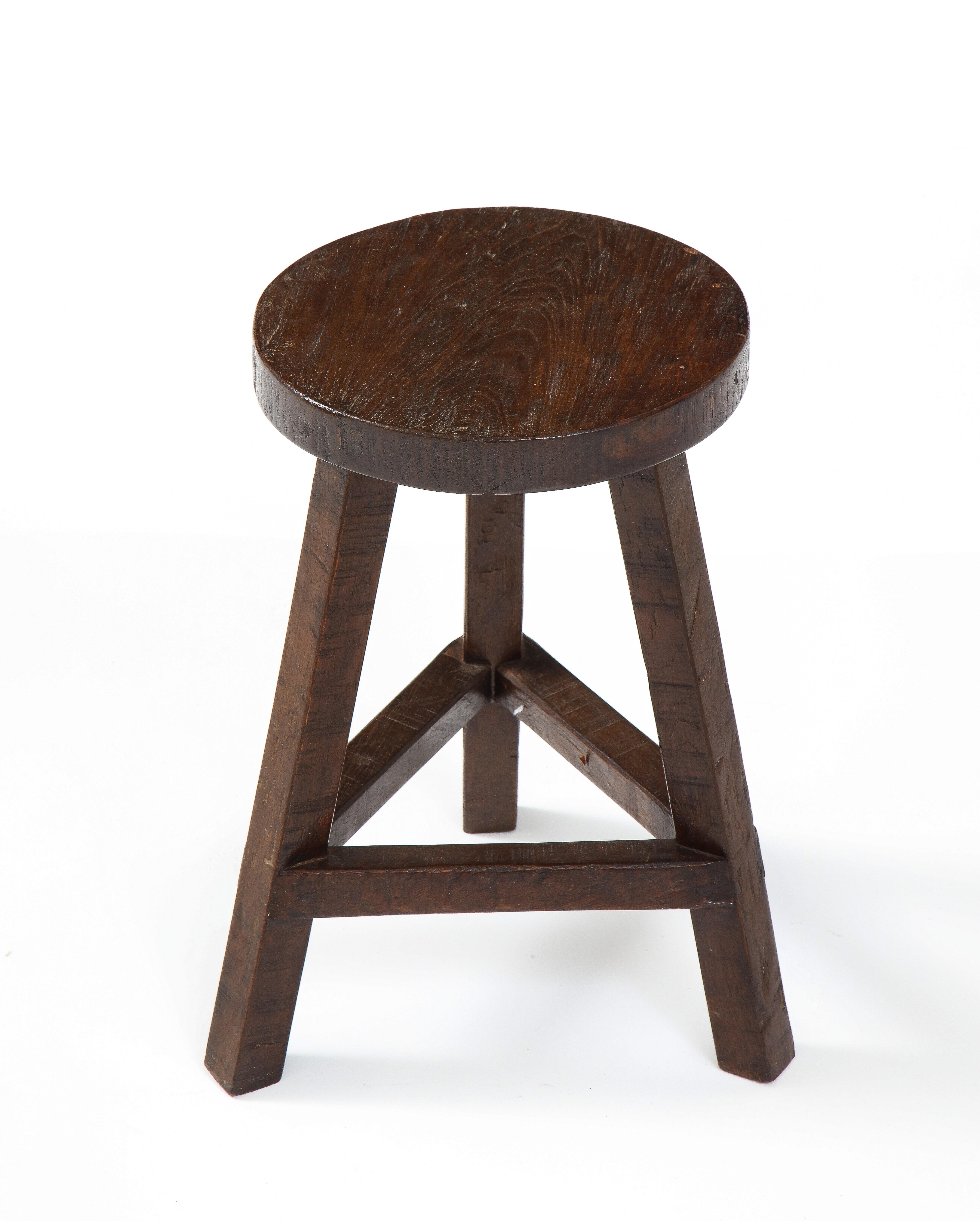 Italian Folk Art Rustic Walnut Tripod Stool For Sale 4