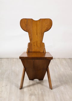 Italian Folk / Chalet Design Set of Four Carved Oak Dining Chairs, circa 1950