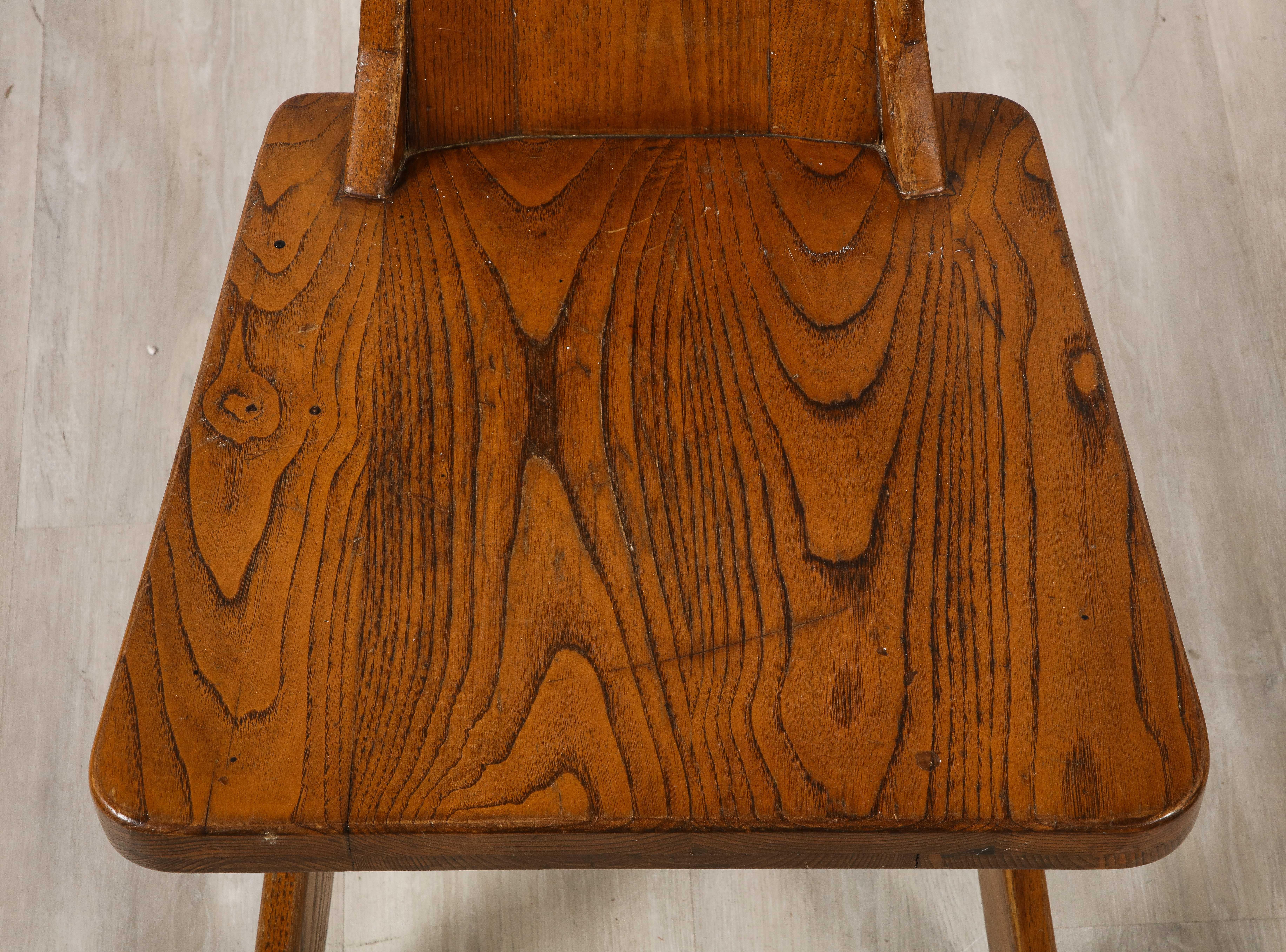 Hand-Carved Italian Folk / Chalet Design Set of Four Carved Oak Dining Chairs, circa 1950  For Sale