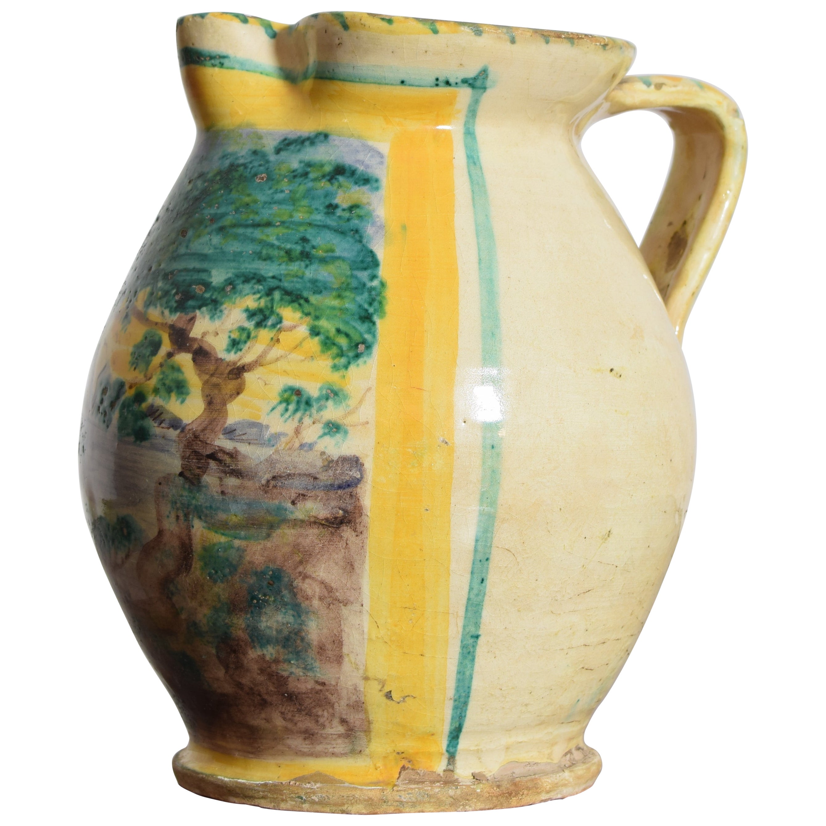 Pichet à paysage en maïolique de style populaire italien