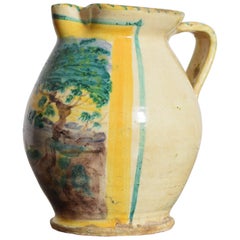 Italian Folk Maiolica Landscape Pitcher
