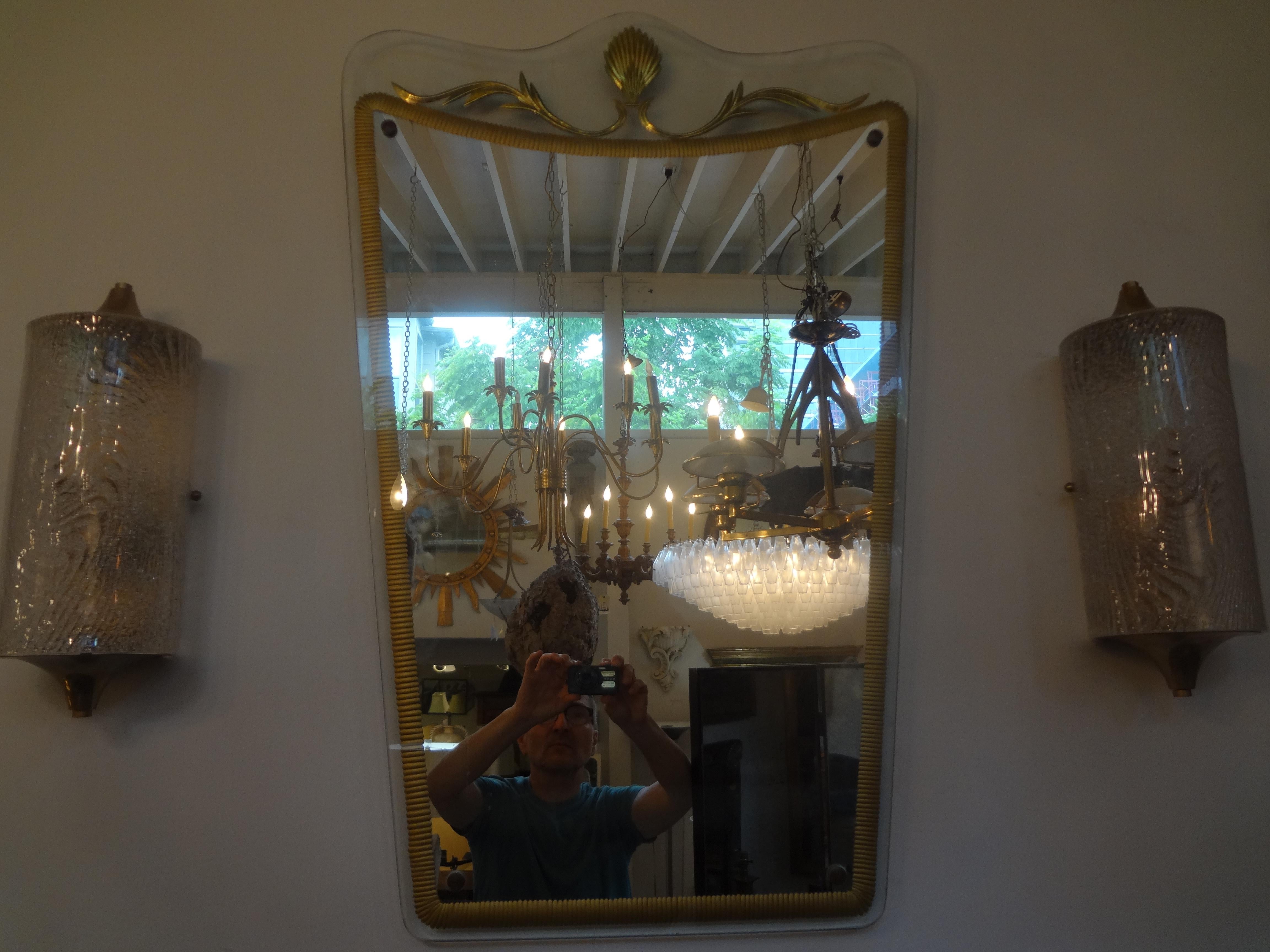 Neoclassical Italian Fontana Arte Style Midcentury Gilt Decorated Mirror